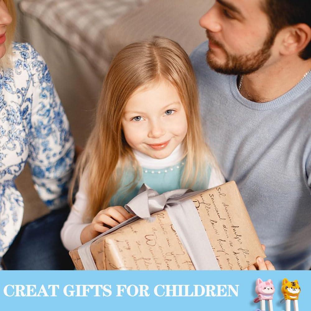 Palillos para Niños Quimoy con Rebote Automático - Patrón Gato Rosa y Tigre Amarillo