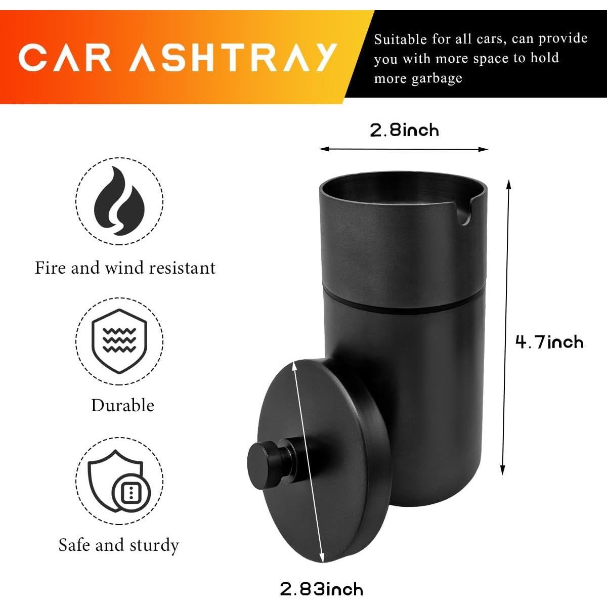 Cenicero de coche con tapa DXNQ de acero inoxidable, sin humo