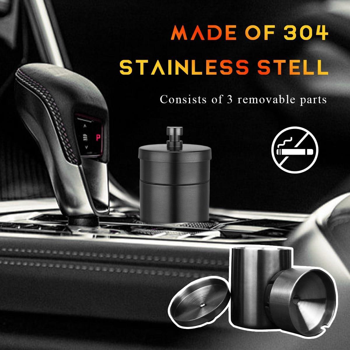 Cenicero de coche con tapa DXNQ de acero inoxidable, sin humo