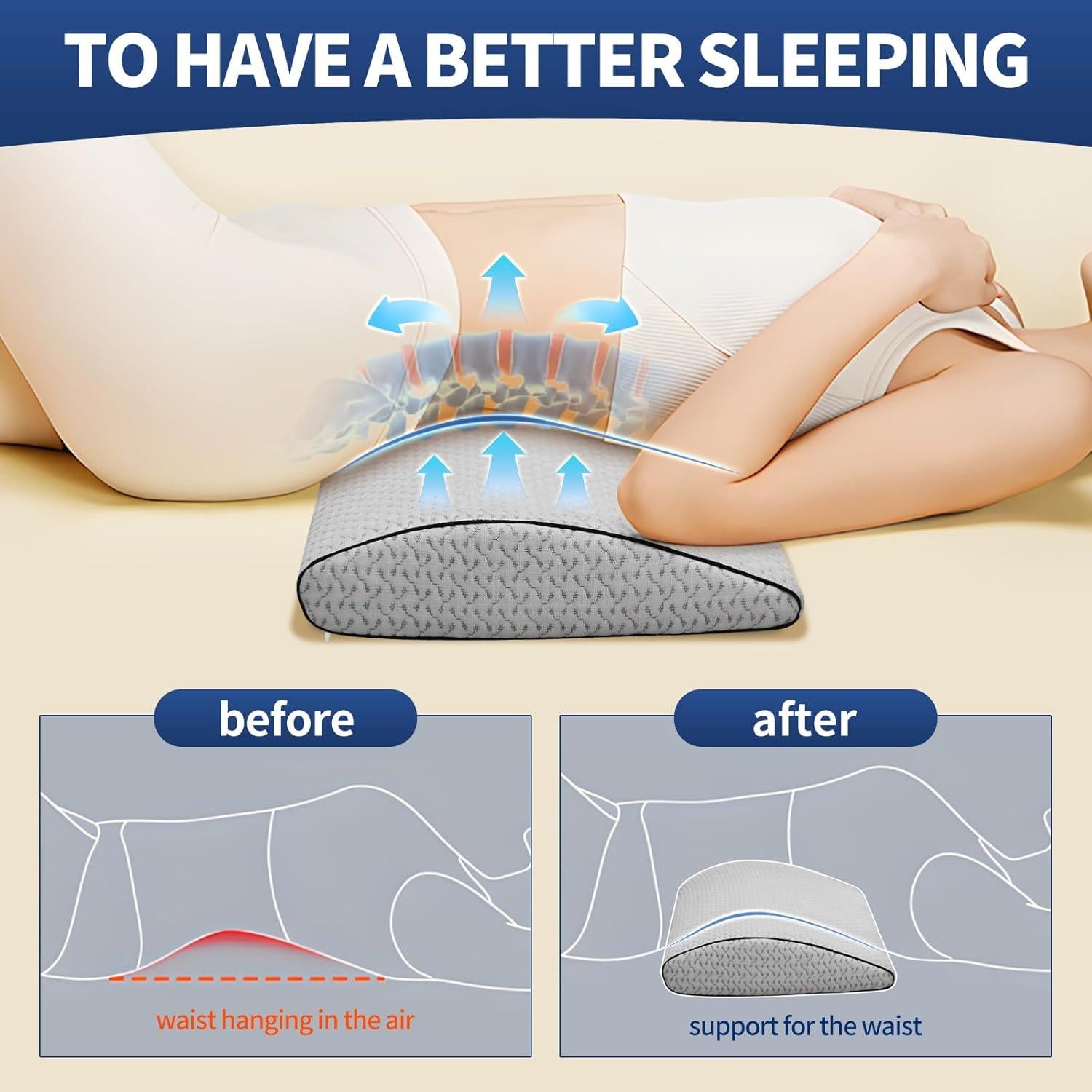 Almohada de Soporte Lumbar Nockovi 60x30cm para Alivio Espalda