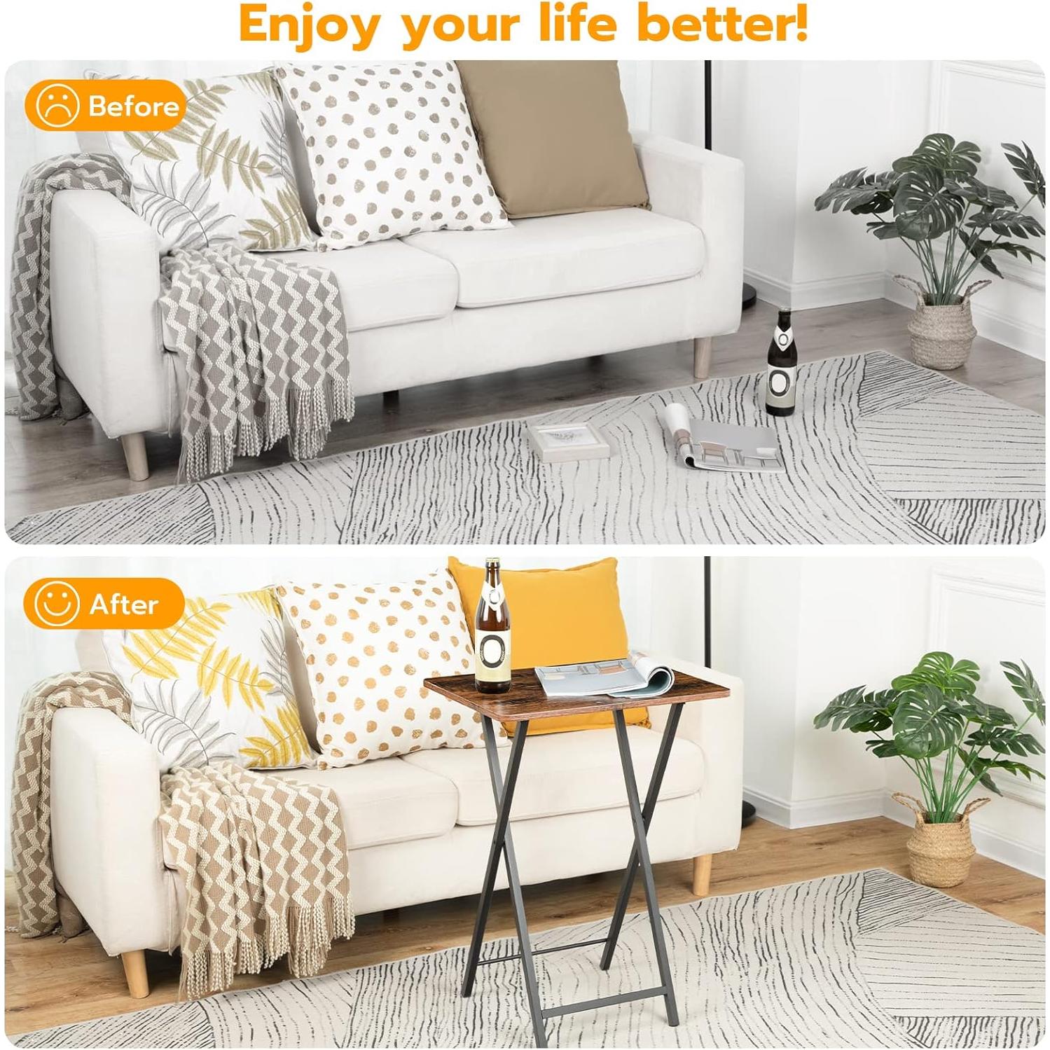 Mesa de bandeja de TV plegable HOOBRO, marrón rústico, 48x36 cm