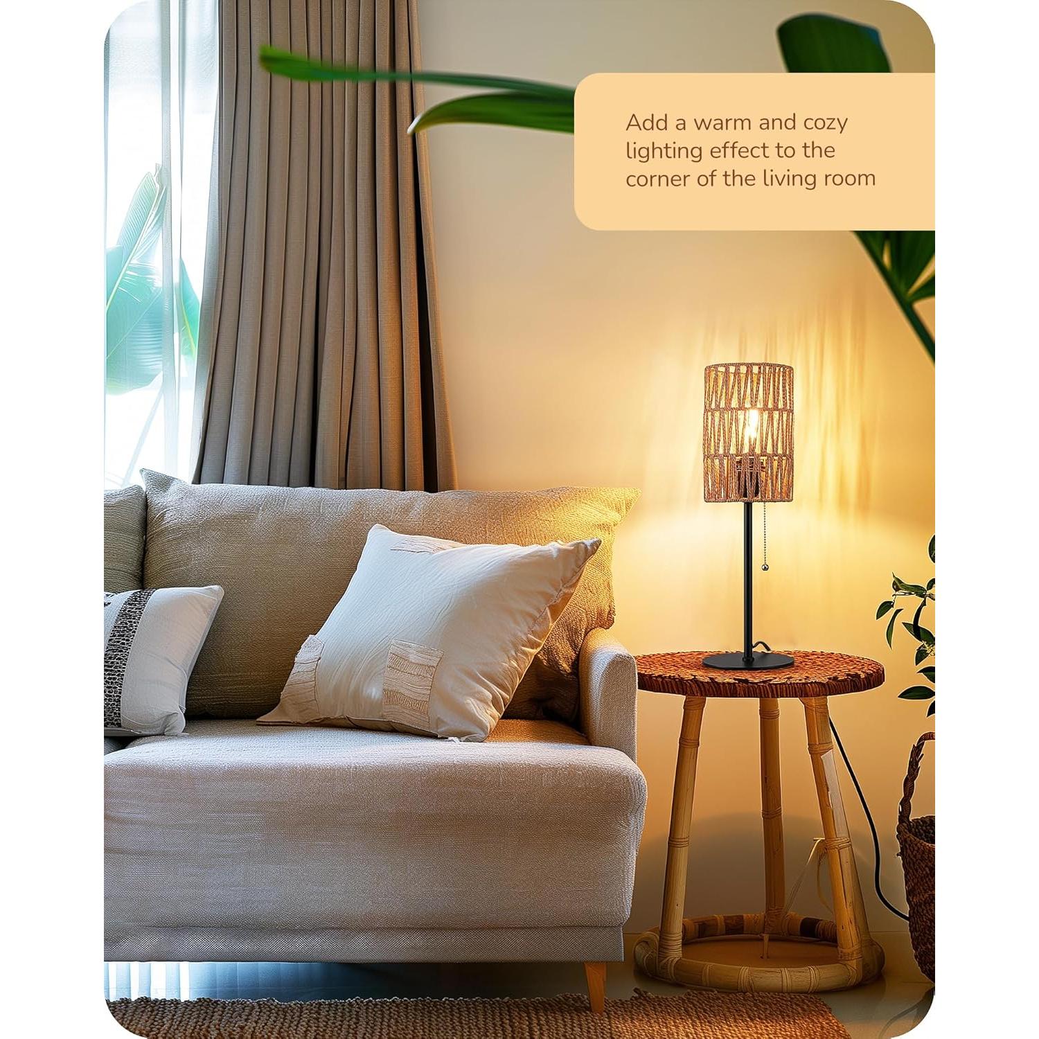 Lámpara de Mesa Bohemia EDISHINE 42 cm con Pantalla Tejido