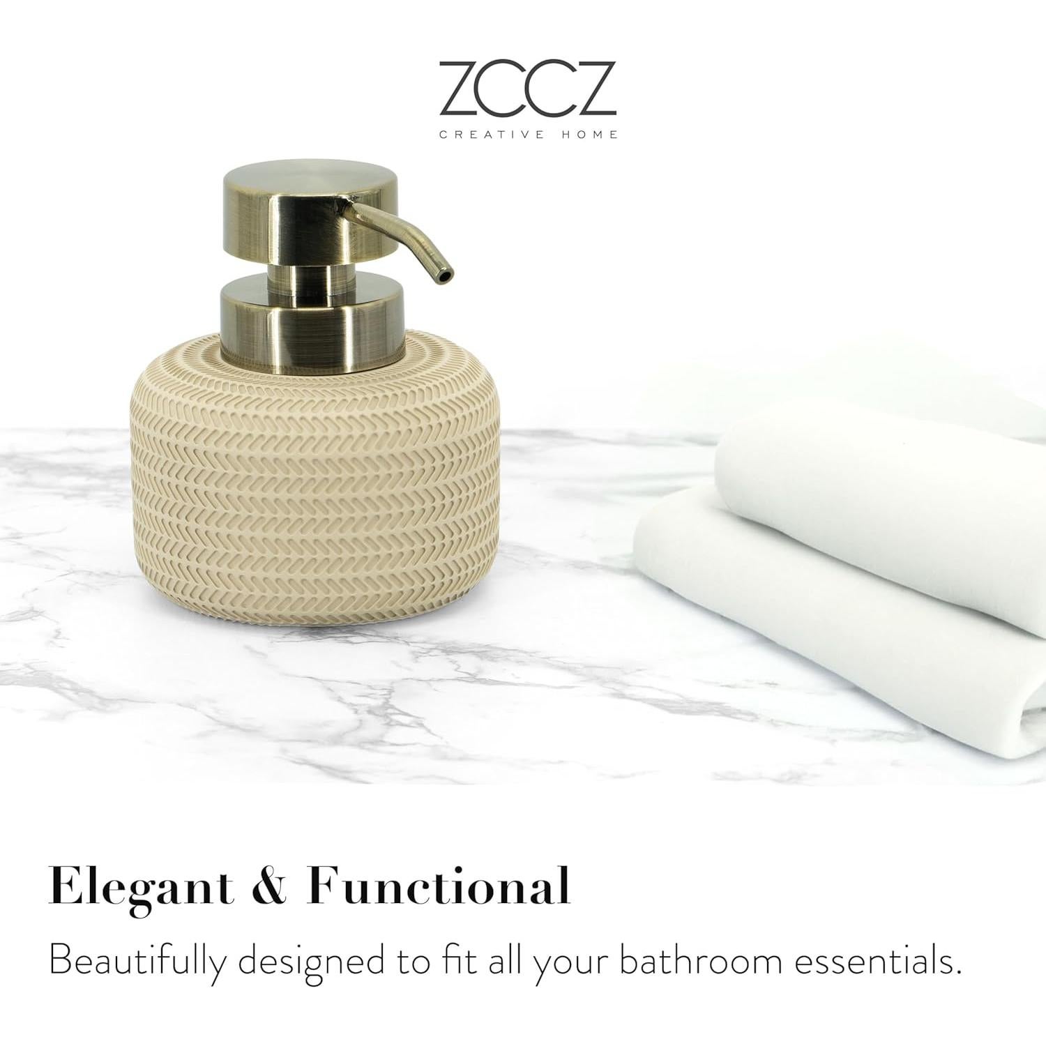 Juego de Accesorios de Baño Beige ZCCZ 4 Piezas - Dispensador, Soporte y Vaso