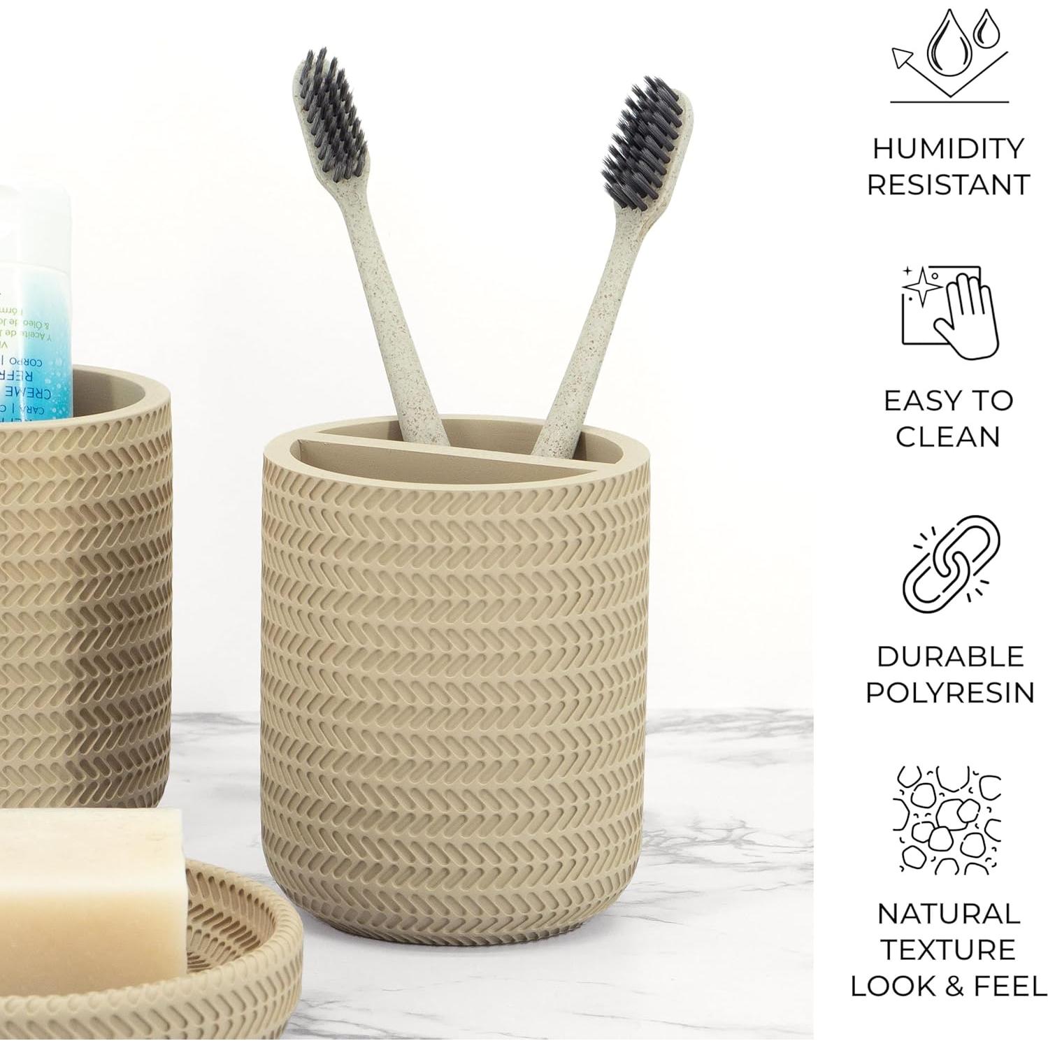 Juego de Accesorios de Baño Beige ZCCZ 4 Piezas - Dispensador, Soporte y Vaso