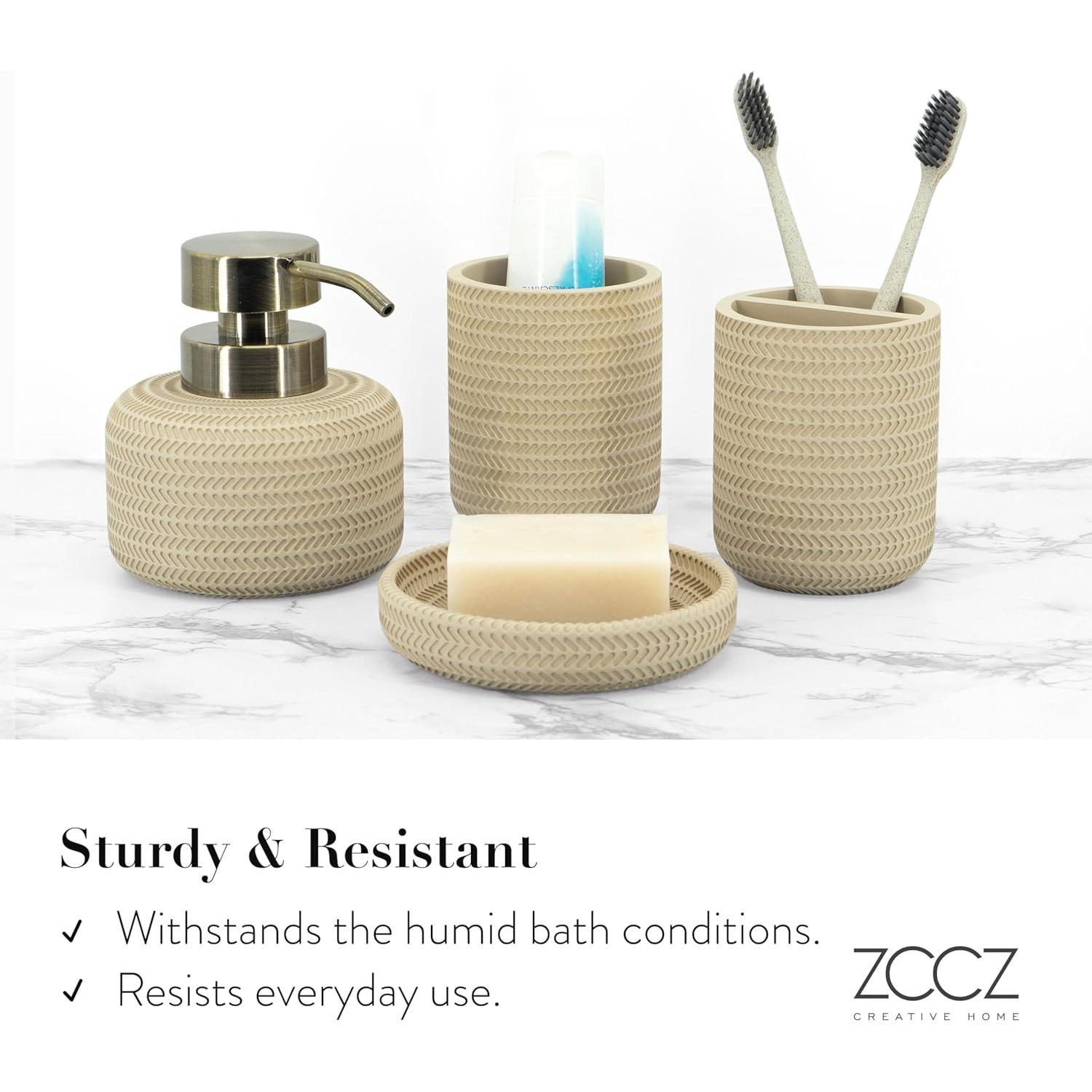 Juego de Accesorios de Baño Beige ZCCZ 4 Piezas - Dispensador, Soporte y Vaso