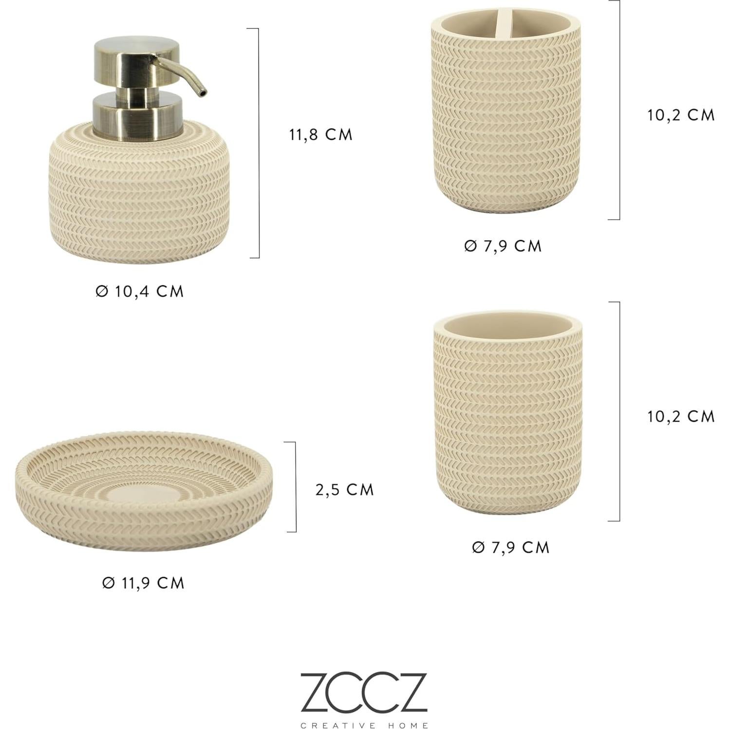 Juego de Accesorios de Baño Beige ZCCZ 4 Piezas - Dispensador, Soporte y Vaso