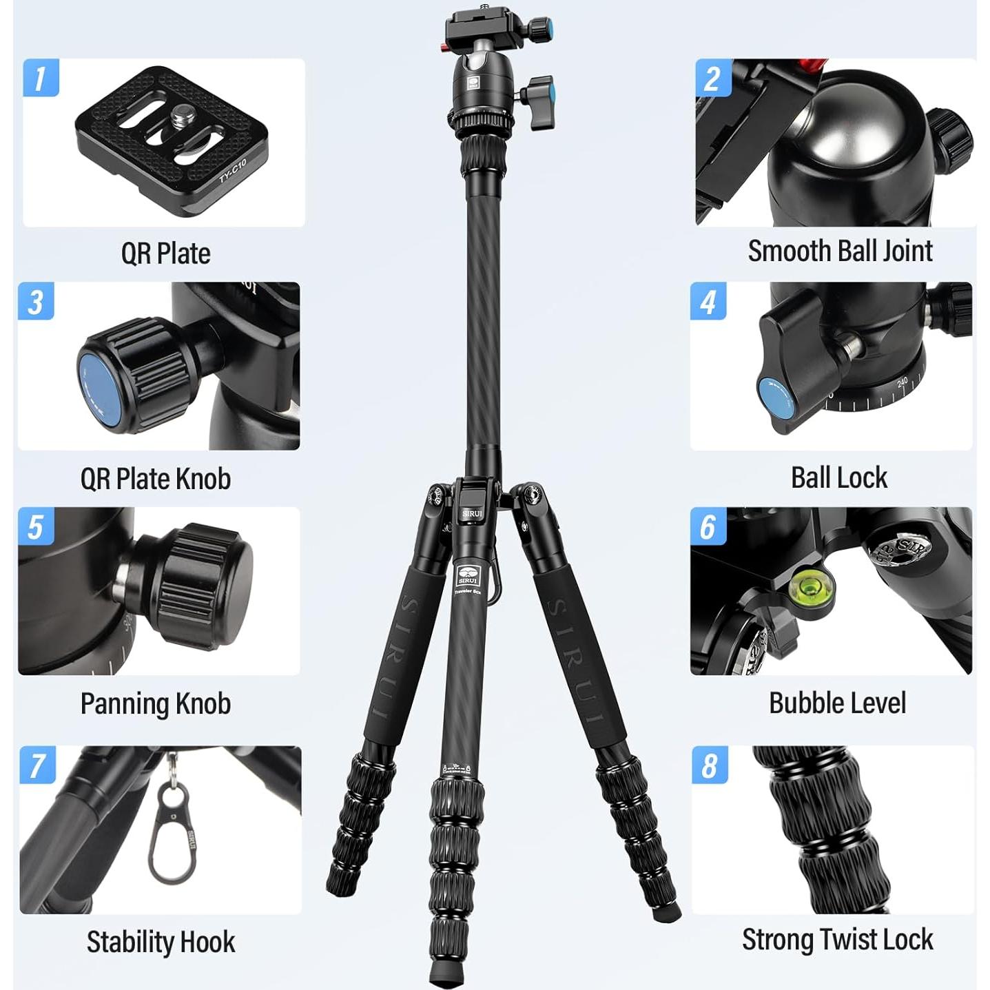 Trípode de Viaje SIRUI Traveler 5CX Fibra de Carbono 10kg