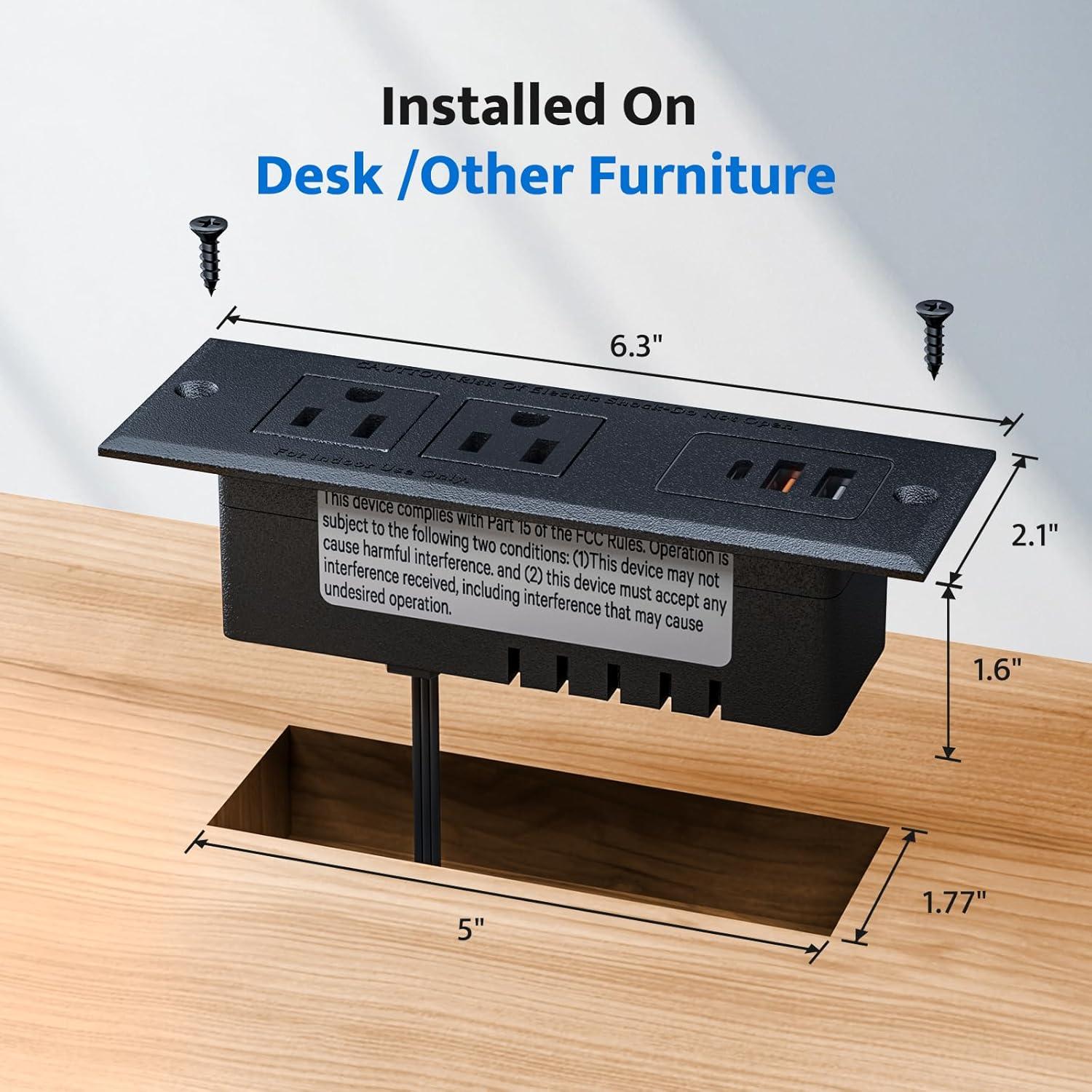 DOACE Toma de Corriente Empotrada USB C 18W 2 AC 3 USB Negro