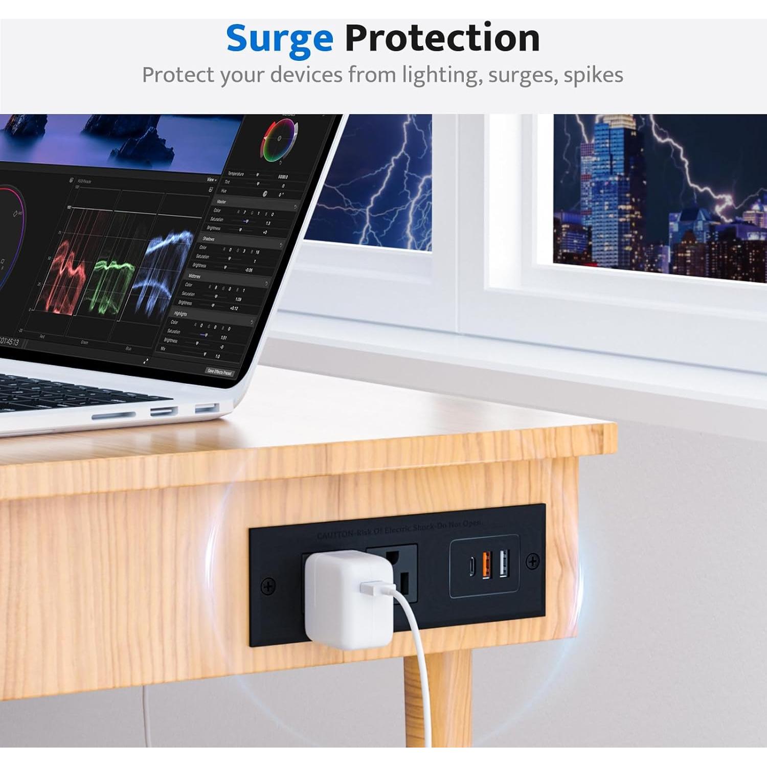 DOACE Toma de Corriente Empotrada USB C 18W 2 AC 3 USB Negro