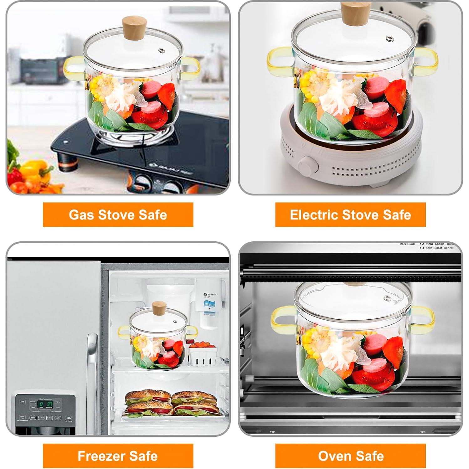 Olla de vidrio borosilicato CADUFUELLY 1.5L con tapa y asas