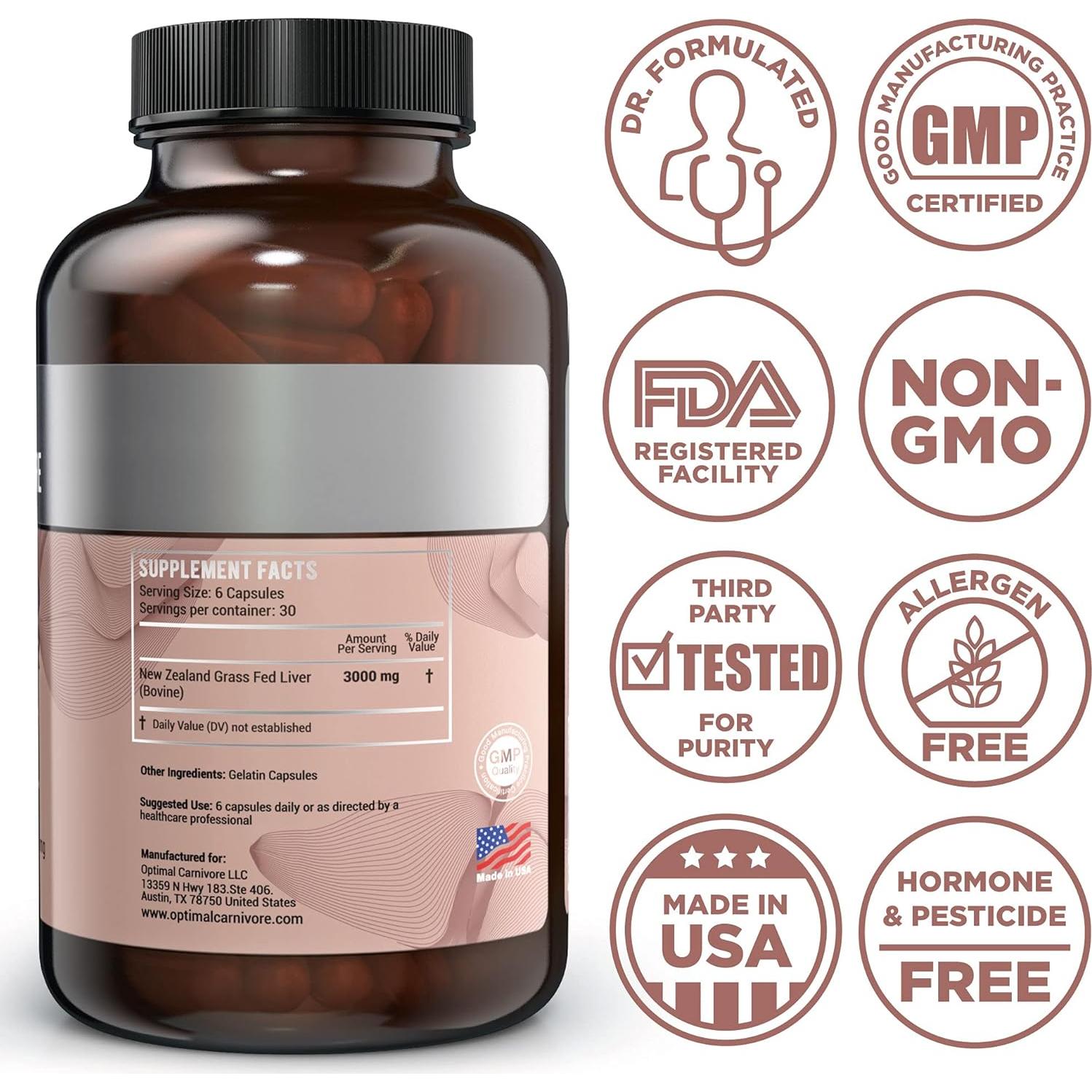 Cápsulas de Hígado de Res Optimal Carnivore 180 Unidades