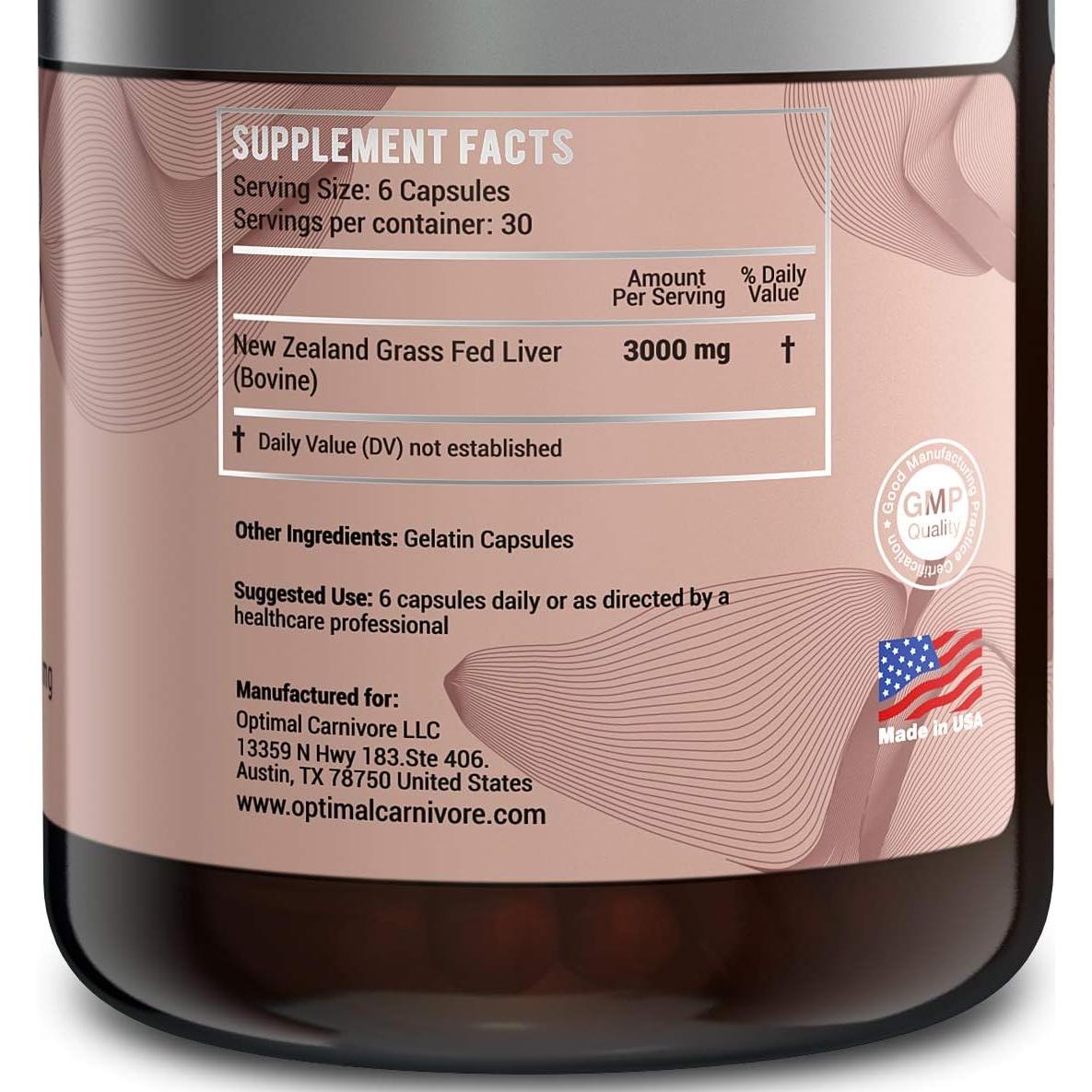 Cápsulas de Hígado de Res Optimal Carnivore 180 Unidades