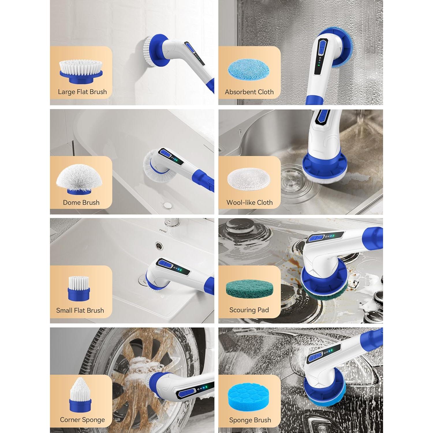 Cepillo de Limpieza Eléctrico VaxBree 420RPM 8 Cabezas Ajustable