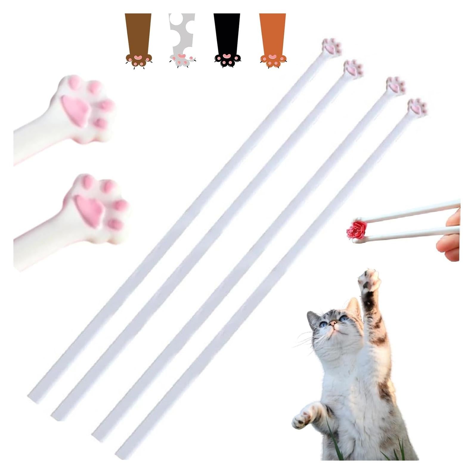 Palillos Reutilizables de Gato con Huellas Rosadas - 2 Pares