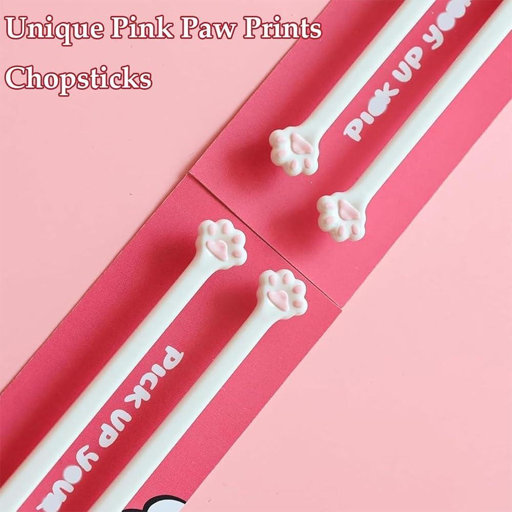 Palillos Reutilizables de Gato con Huellas Rosadas - 2 Pares