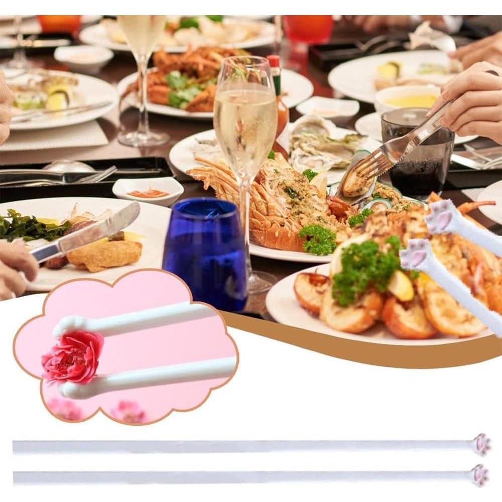 Palillos Reutilizables de Gato con Huellas Rosadas - 2 Pares