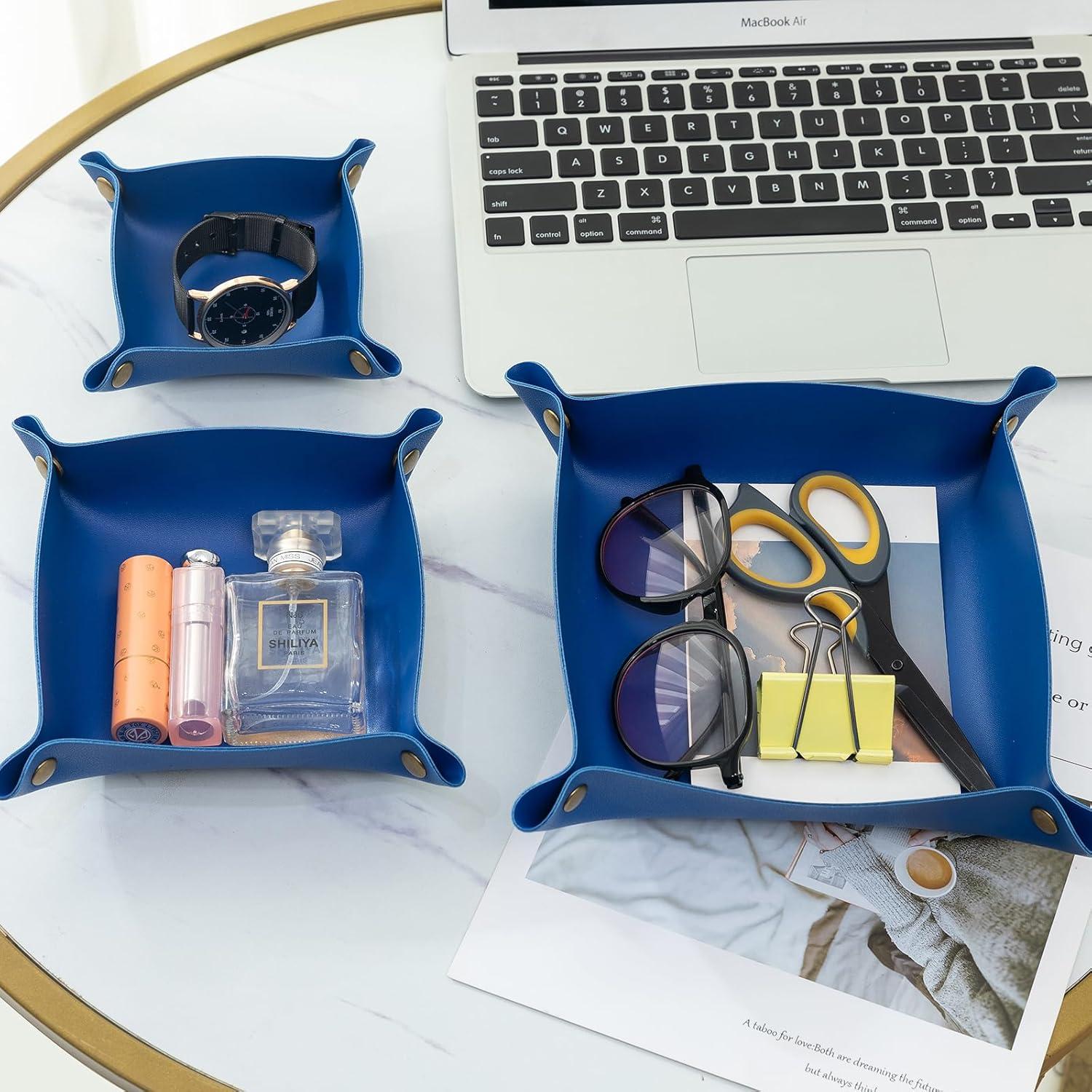 Bandeja de Joyería Tskijun de Cuero PU Azul Klein 3 Pzs