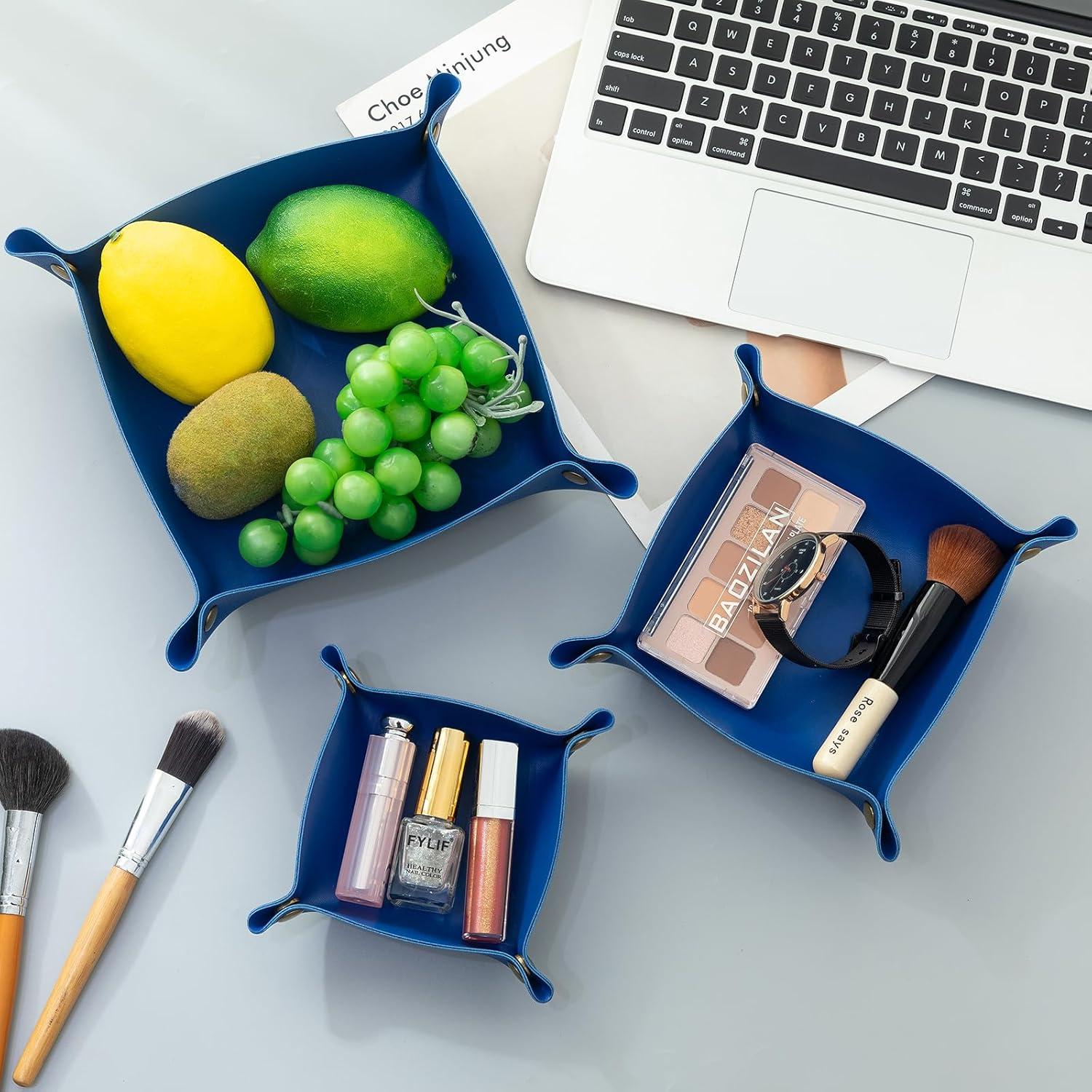 Bandeja de Joyería Tskijun de Cuero PU Azul Klein 3 Pzs