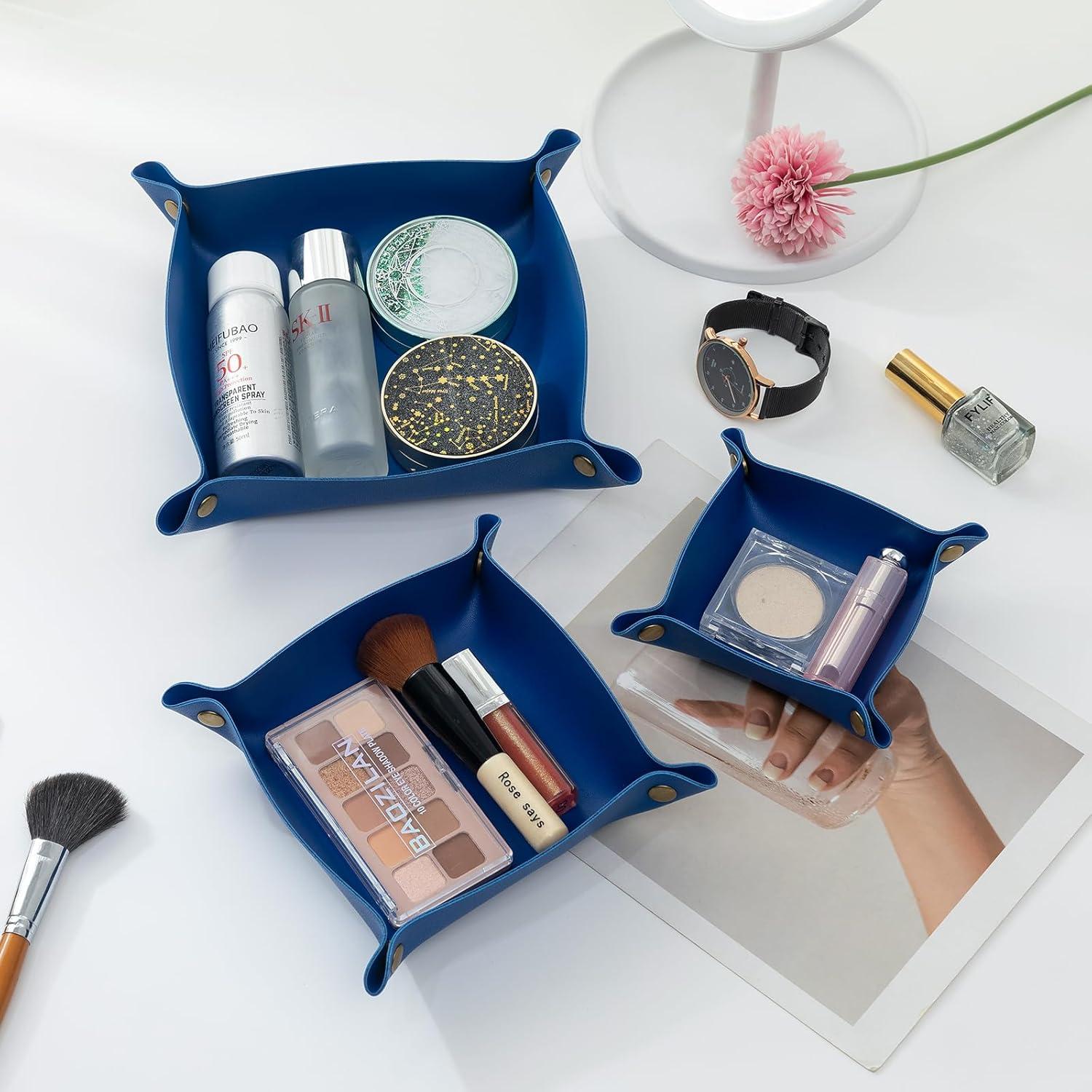 Bandeja de Joyería Tskijun de Cuero PU Azul Klein 3 Pzs