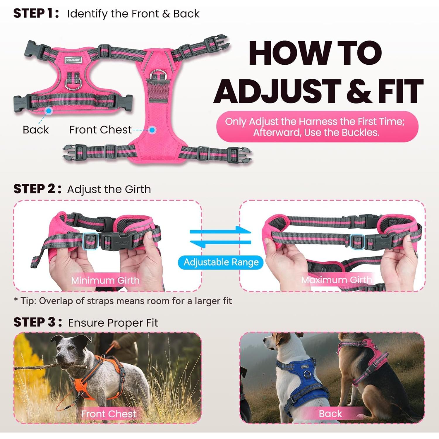 Arnés para Perros VIVAGLORY Easewalk Antitirones XS Negro