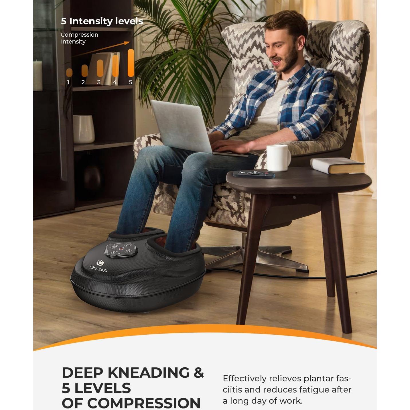Masajeador de pies CooCoCo con calor y control remoto - Alivio para fascitis plantar