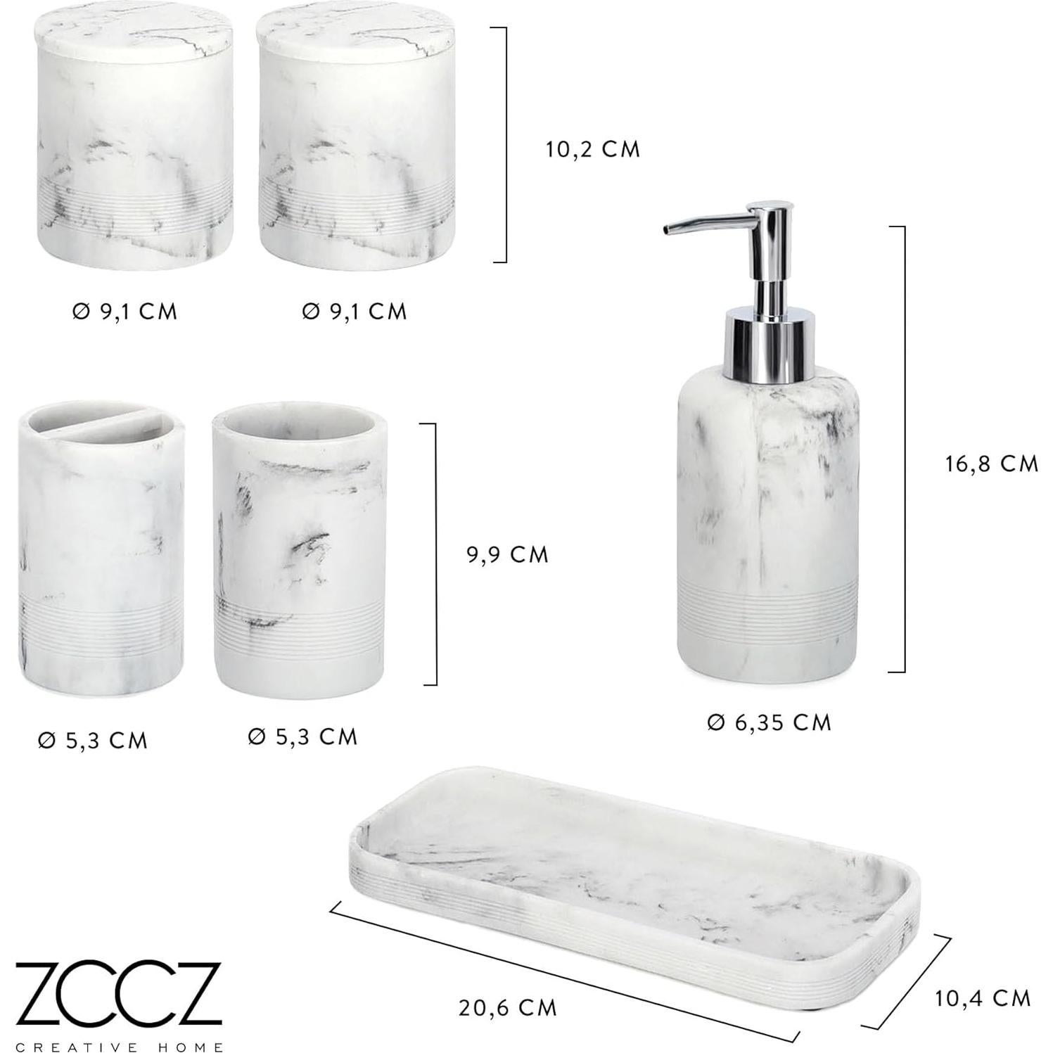 Juego de Accesorios de Baño ZCCZ 6 Piezas Mármol Blanco