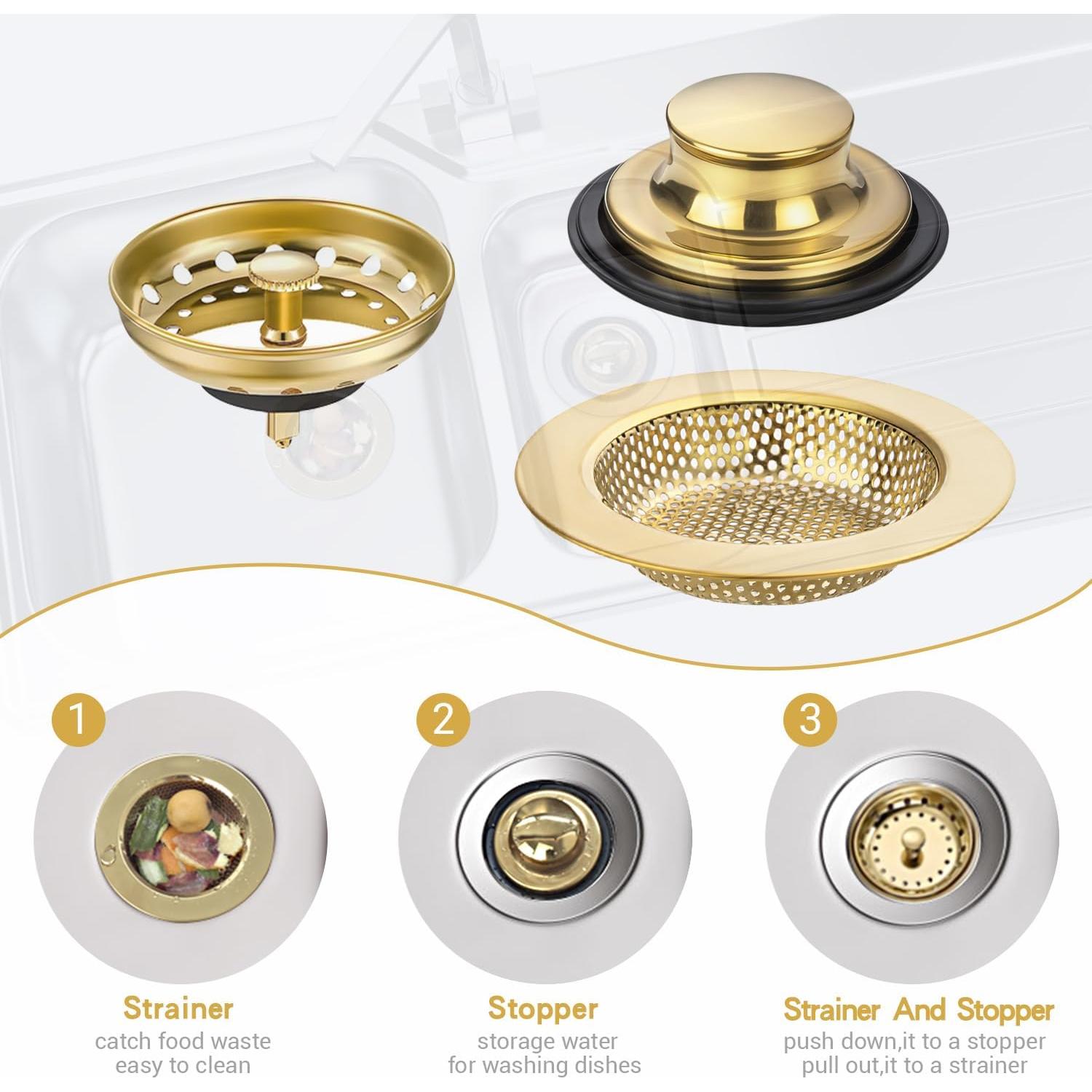 Juego de 3 Filtros de Desagüe RQYEKDO Acero Inoxidable Oro