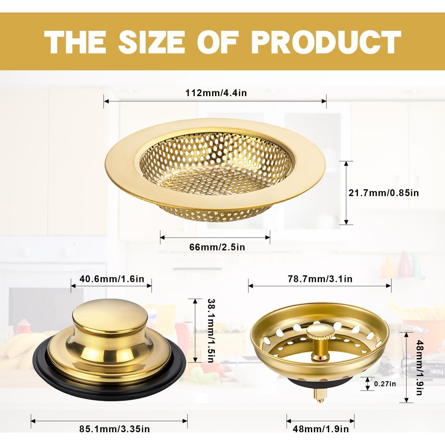 Juego de 3 Filtros de Desagüe RQYEKDO Acero Inoxidable Oro