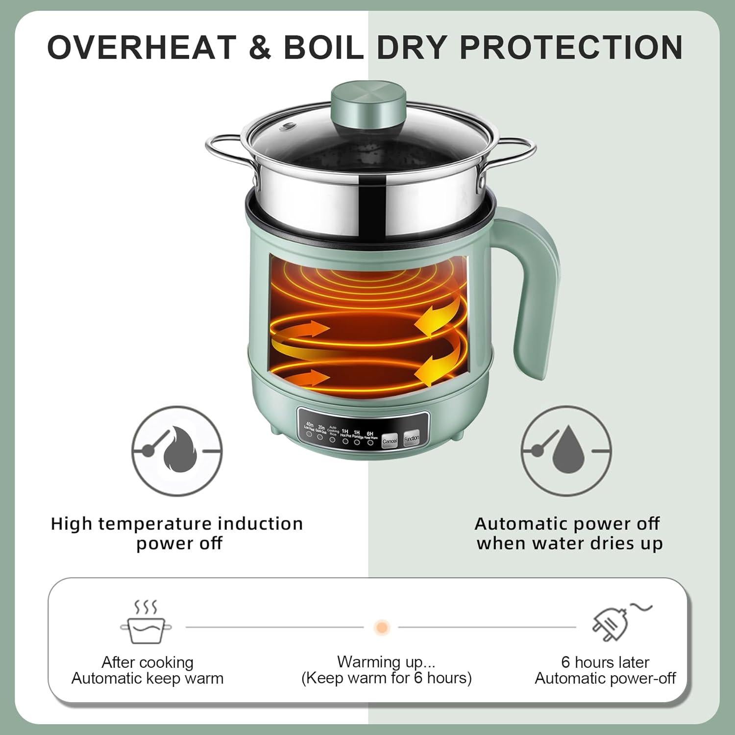 Olla Caliente Inteligente NUNET 1.2L Verde con Temporizador