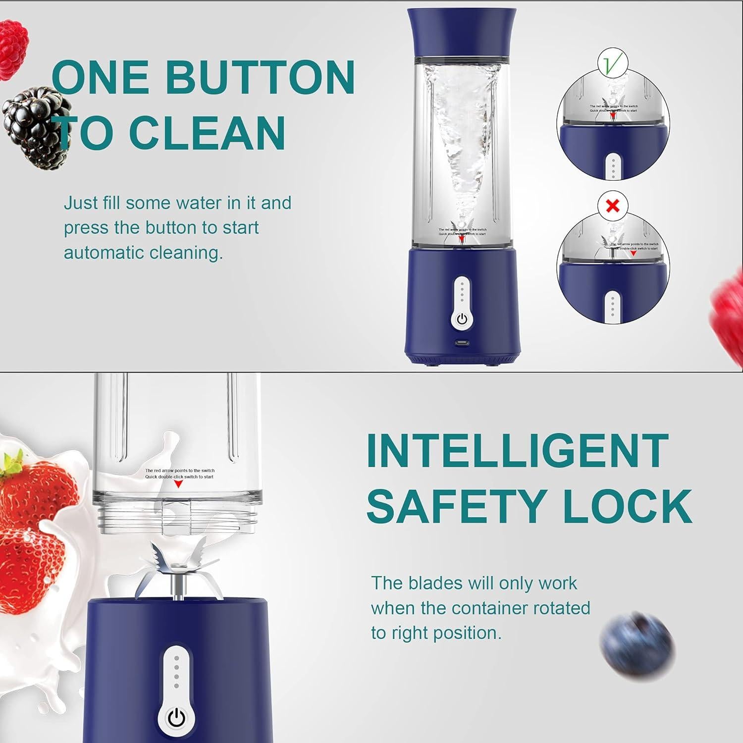 Licuadora Portátil WEIWYWW 500ml USB 150W Azul para Jugos