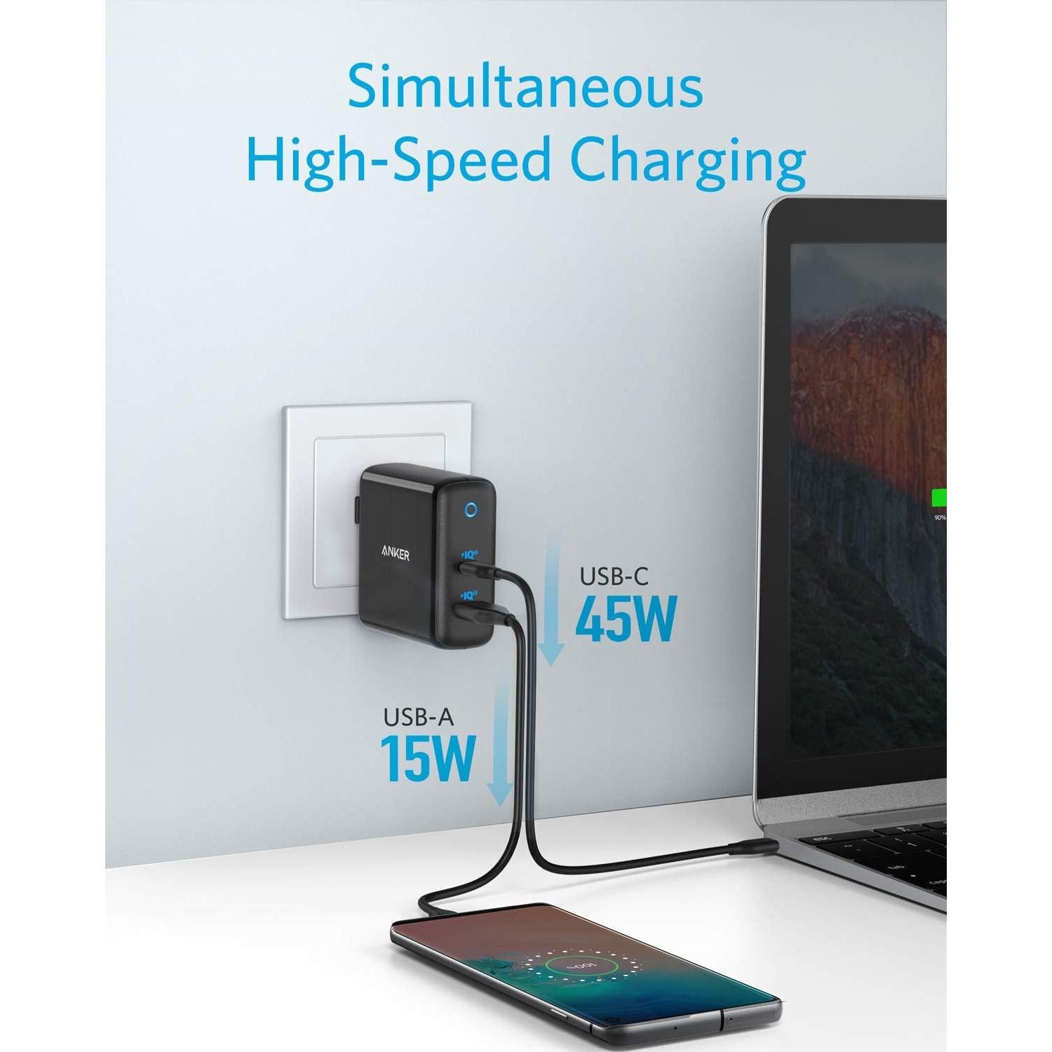 Cargador Anker 60W PowerPort Atom III USB-C y USB-A