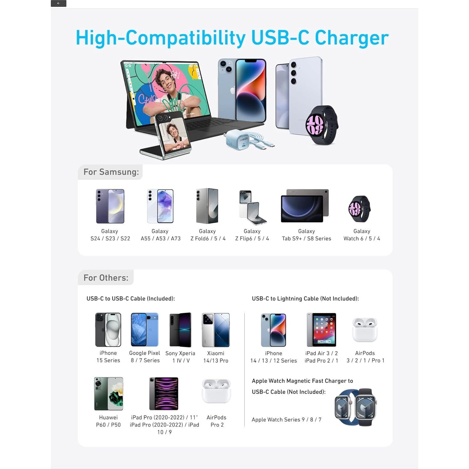 Cargador Anker 25W USB C Compacto Plegable para Samsung y Apple