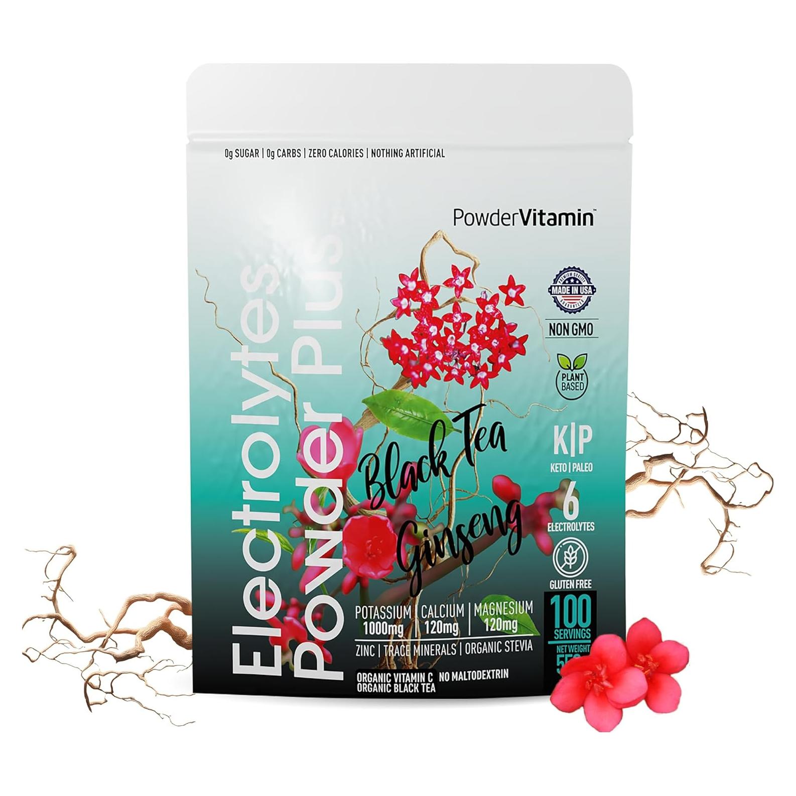 Polvo de Electrolitos Plus PowderVitamin 550g Té Negro Ginseng