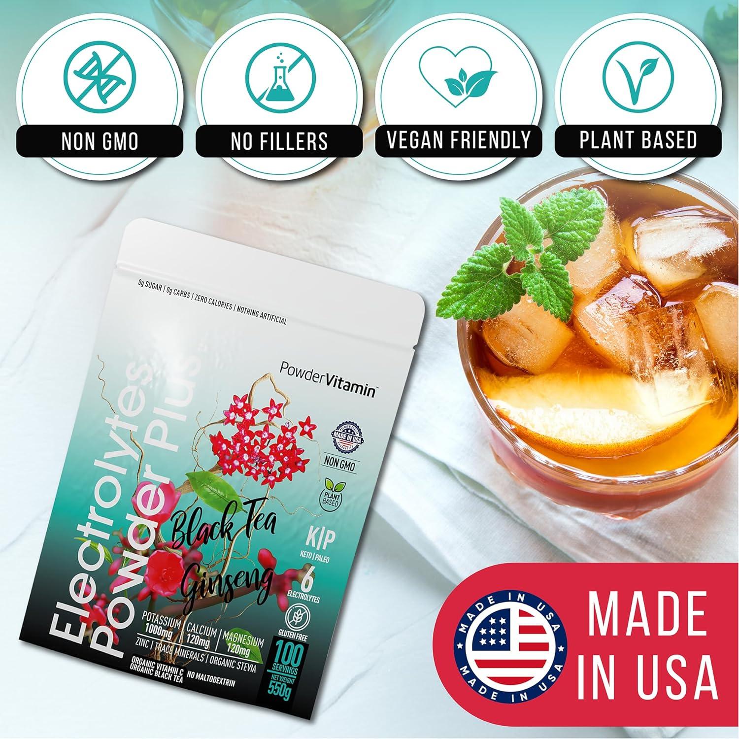 Polvo de Electrolitos Plus PowderVitamin 550g Té Negro Ginseng