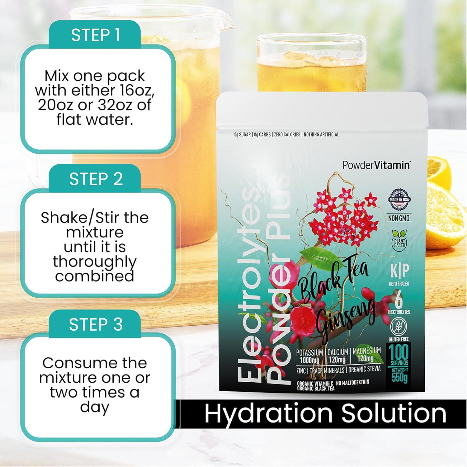 Polvo de Electrolitos Plus PowderVitamin 550g Té Negro Ginseng