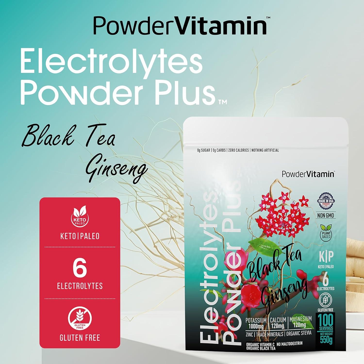 Polvo de Electrolitos Plus PowderVitamin 550g Té Negro Ginseng