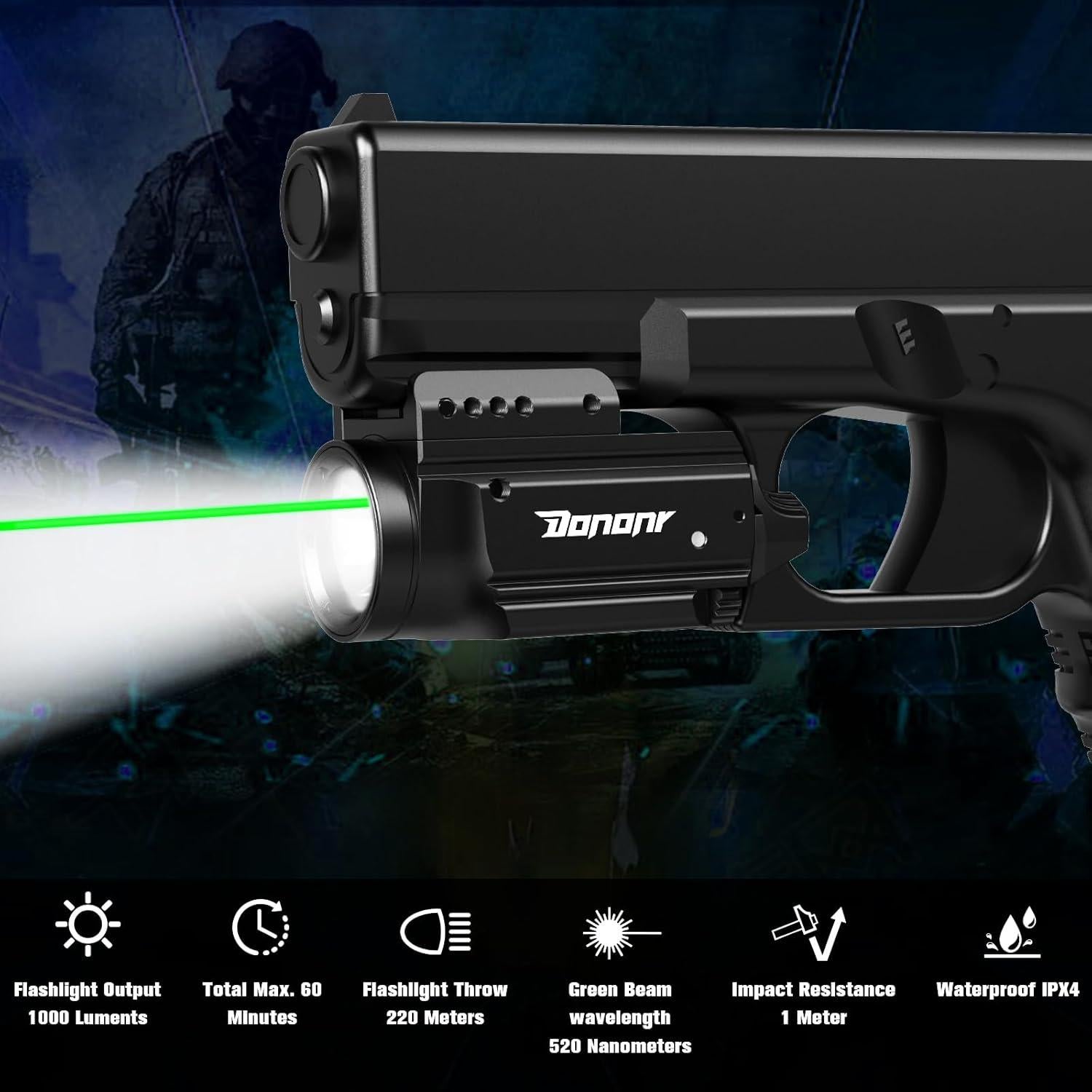 Linterna Táctica Dononr 1000 Lúmenes con Haz Verde USB