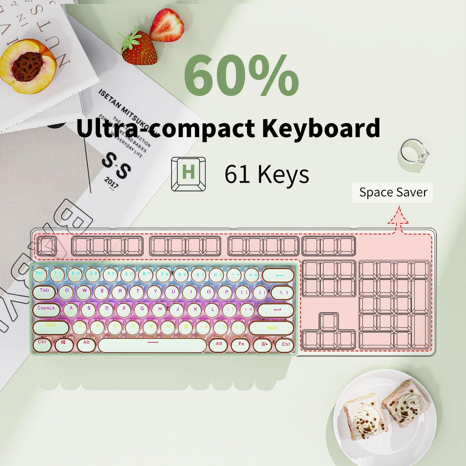 Teclado Mecánico Inalámbrico EWEADN G61 Verde 60% Retroiluminado