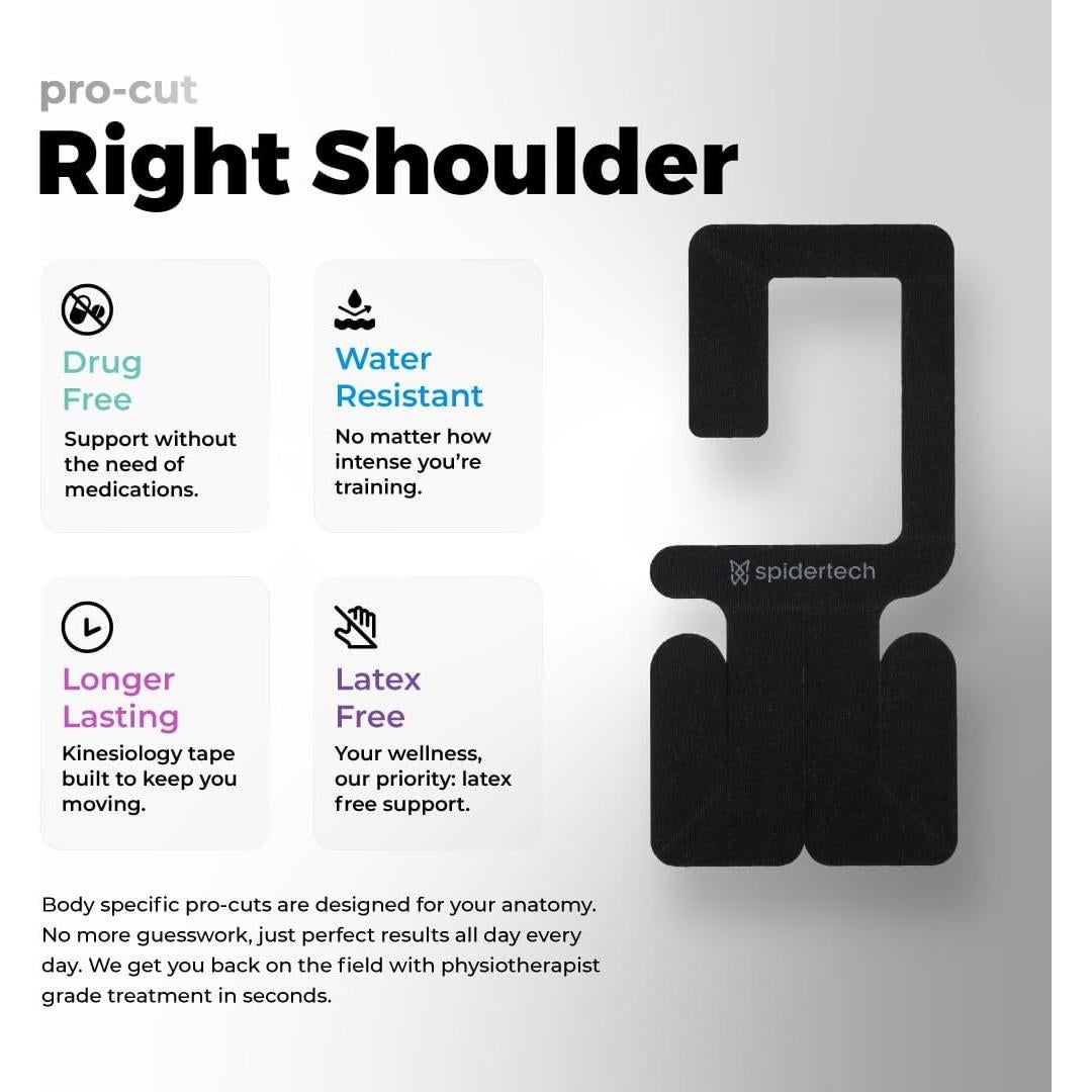 Cinta Kinesiológica Pre-Cortada Spidertech para Hombro Negro