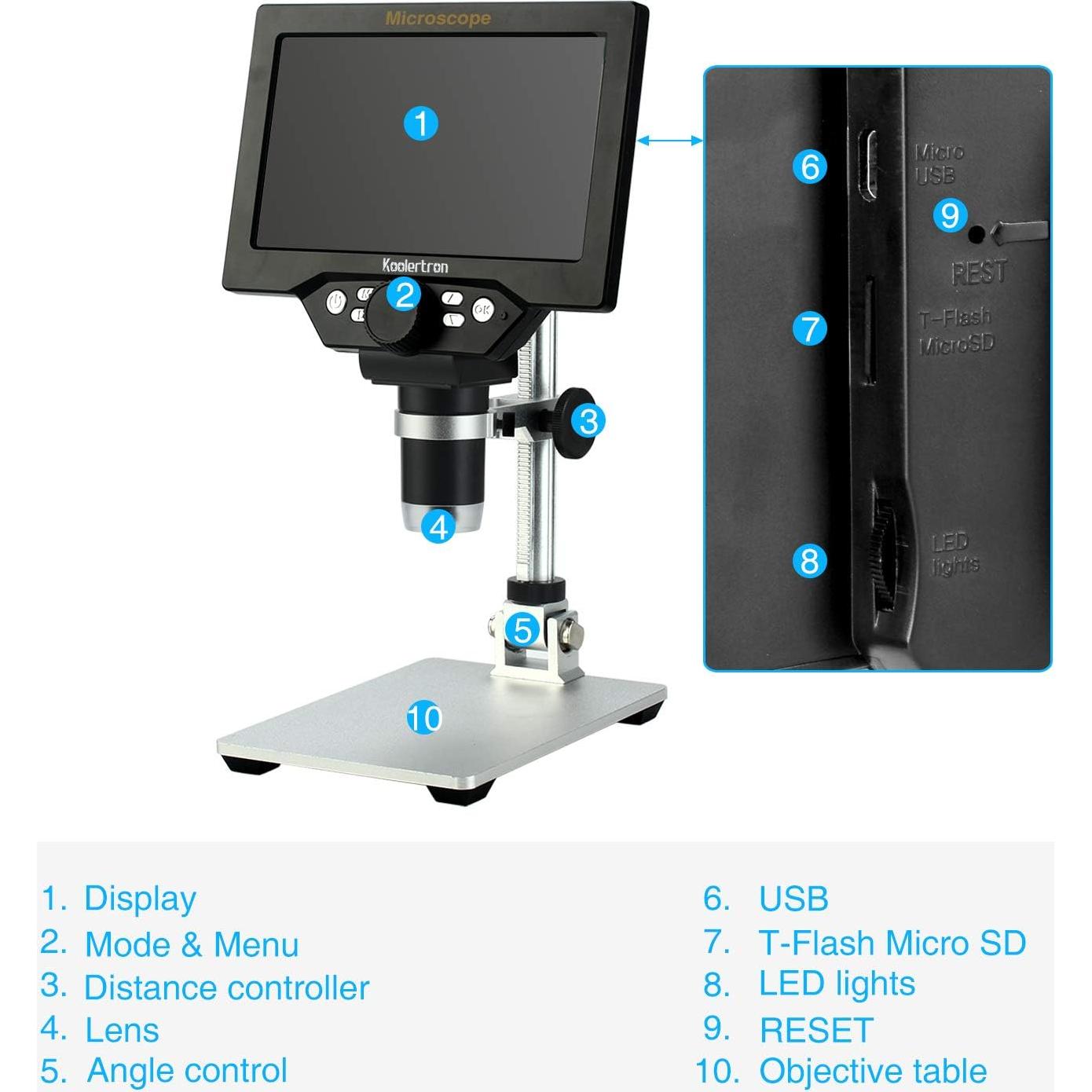 Microscopio Digital Koolertron 7" LCD 12MP 1-1200X LED