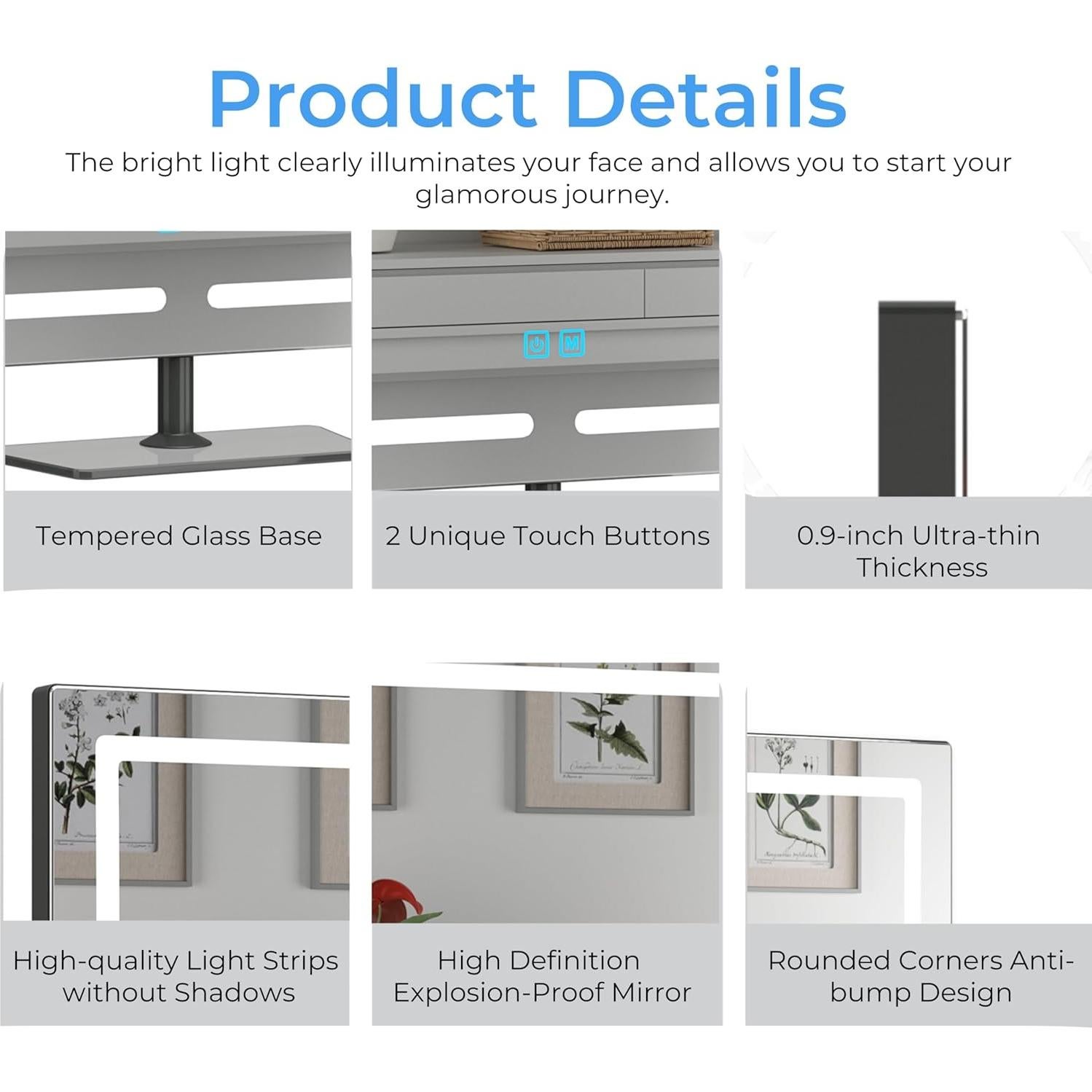 Espejo de tocador iluminado Genérico 45x59 cm bronce LED