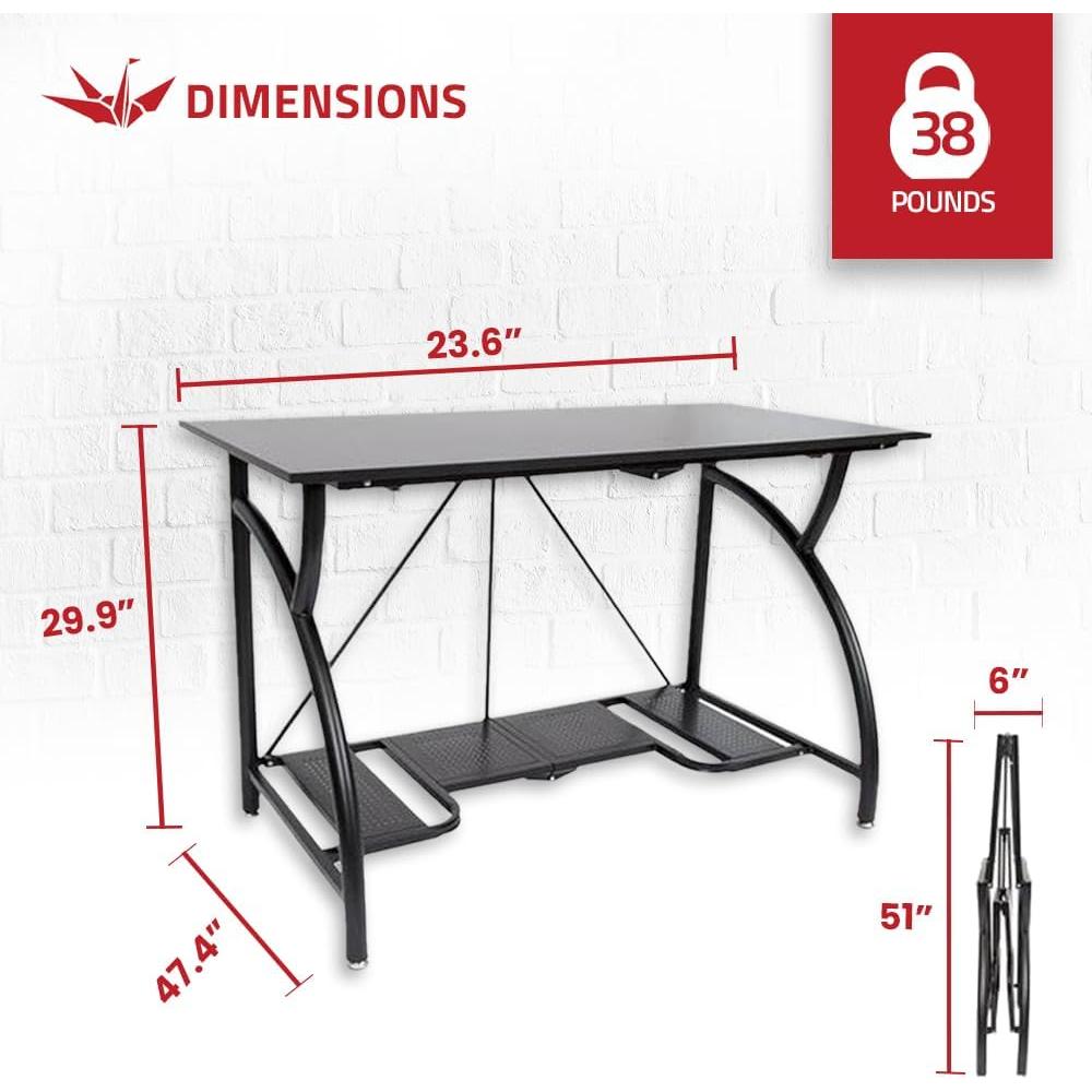 Escritorio Plegable Origami Grande Negro con Estante Inferior