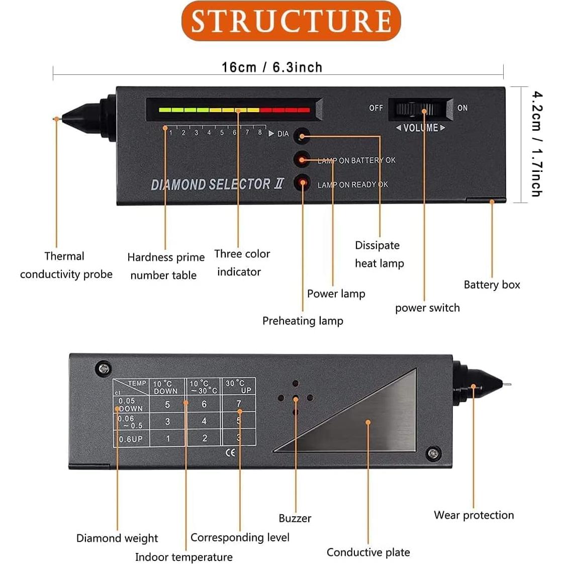 Probador de Diamantes Hqdz-td Profesional con Batería 9V