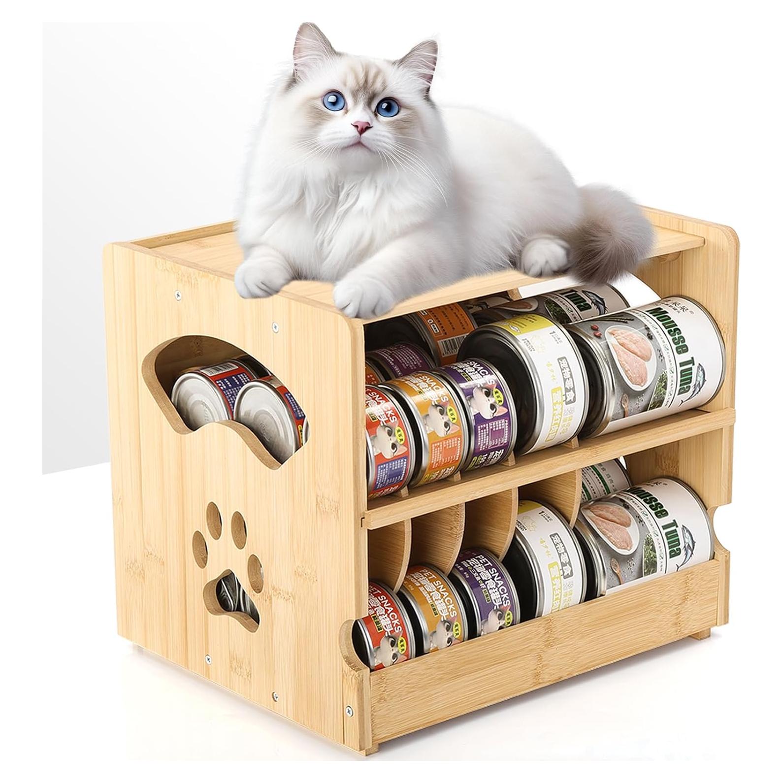 Organizador de Latas de Comida para Gatos HOSASSPER - Bambú, 42 Latas