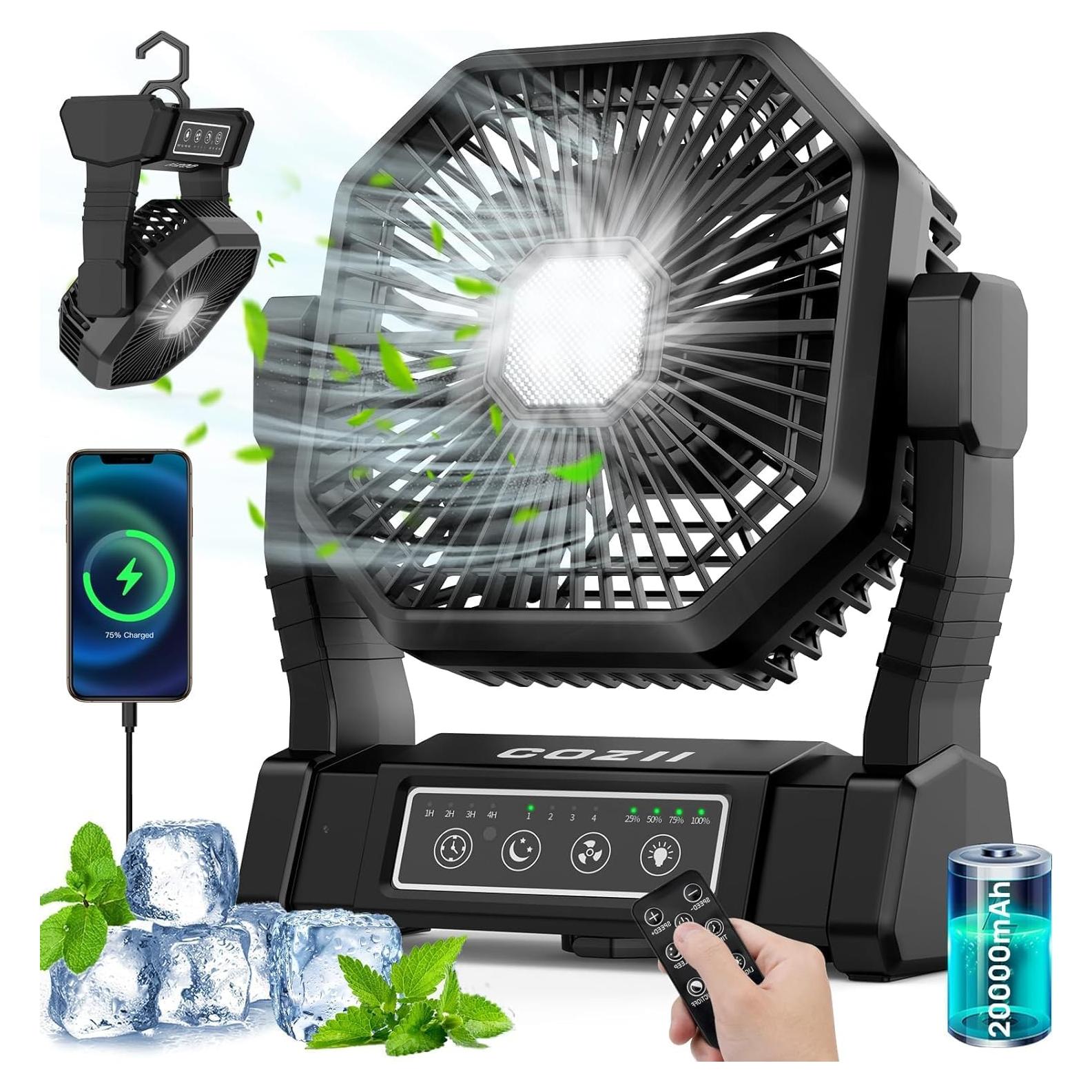 Ventilador a Batería COZII HY8206 Recargable 20000mAh con LED