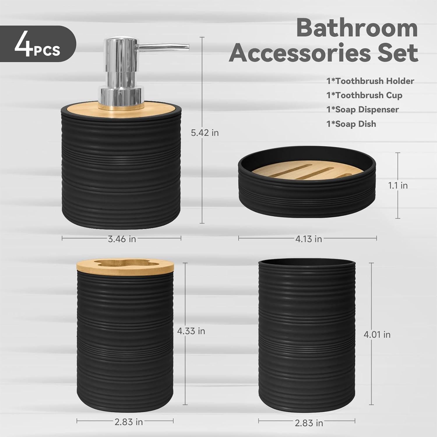 Juego de Accesorios de Baño 4 Piezas Bambú Seeatoo Negro