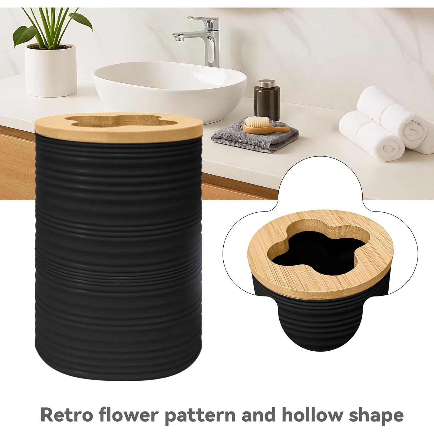 Juego de Accesorios de Baño 4 Piezas Bambú Seeatoo Negro