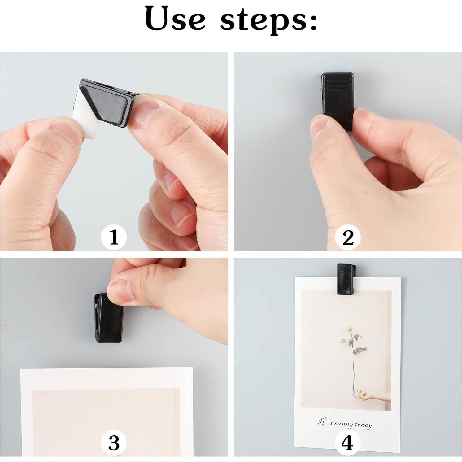 50 Clips Autoadhesivos Prudiut para Colgar Fotos y Pósters Negros