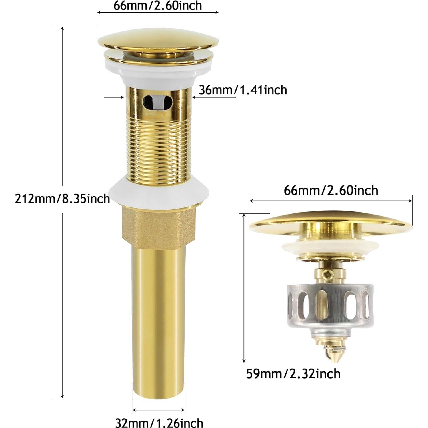 Desagüe de lavabo de baño Rackickyer 2 Paquetes Dorado con Filtro