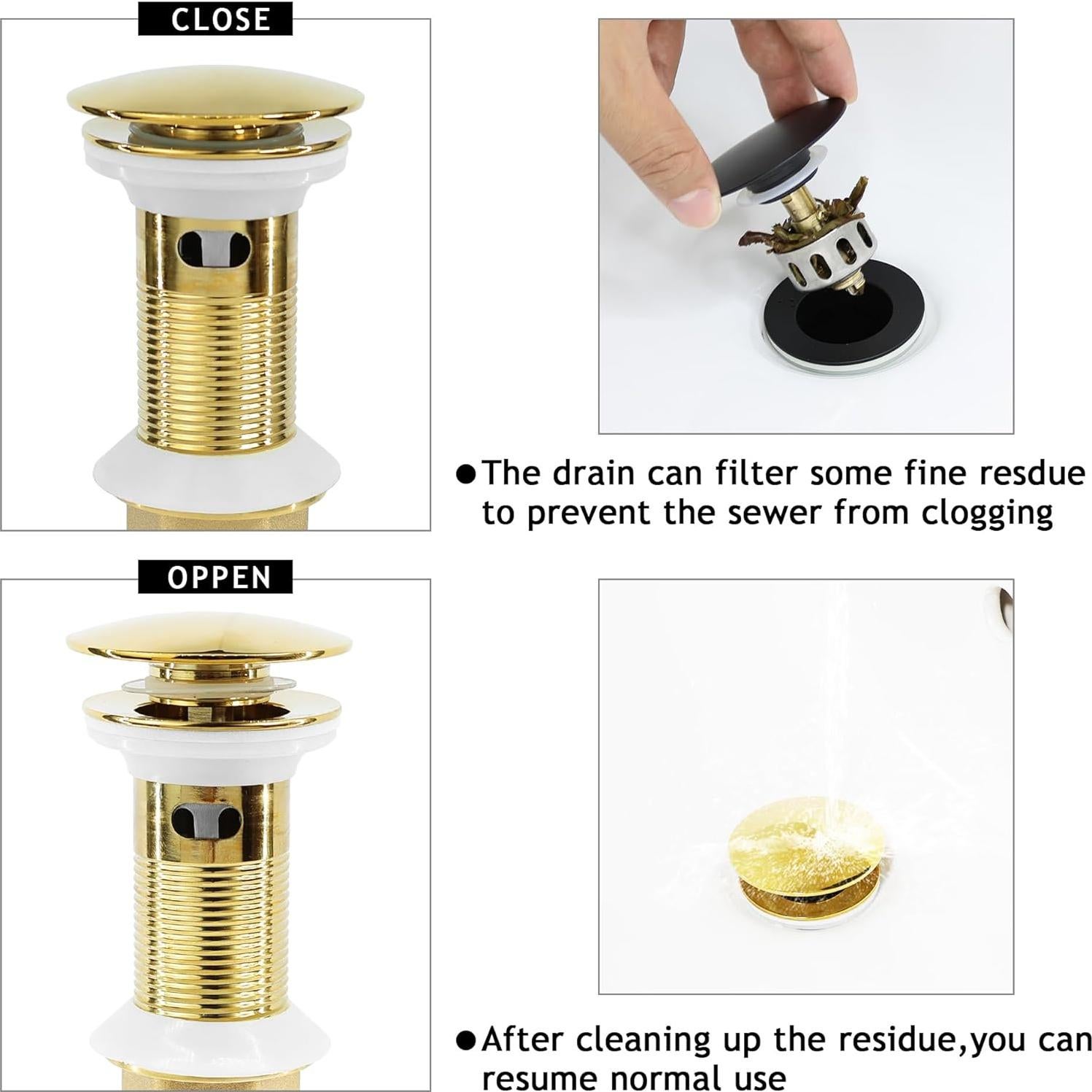 Desagüe de lavabo de baño Rackickyer 2 Paquetes Dorado con Filtro